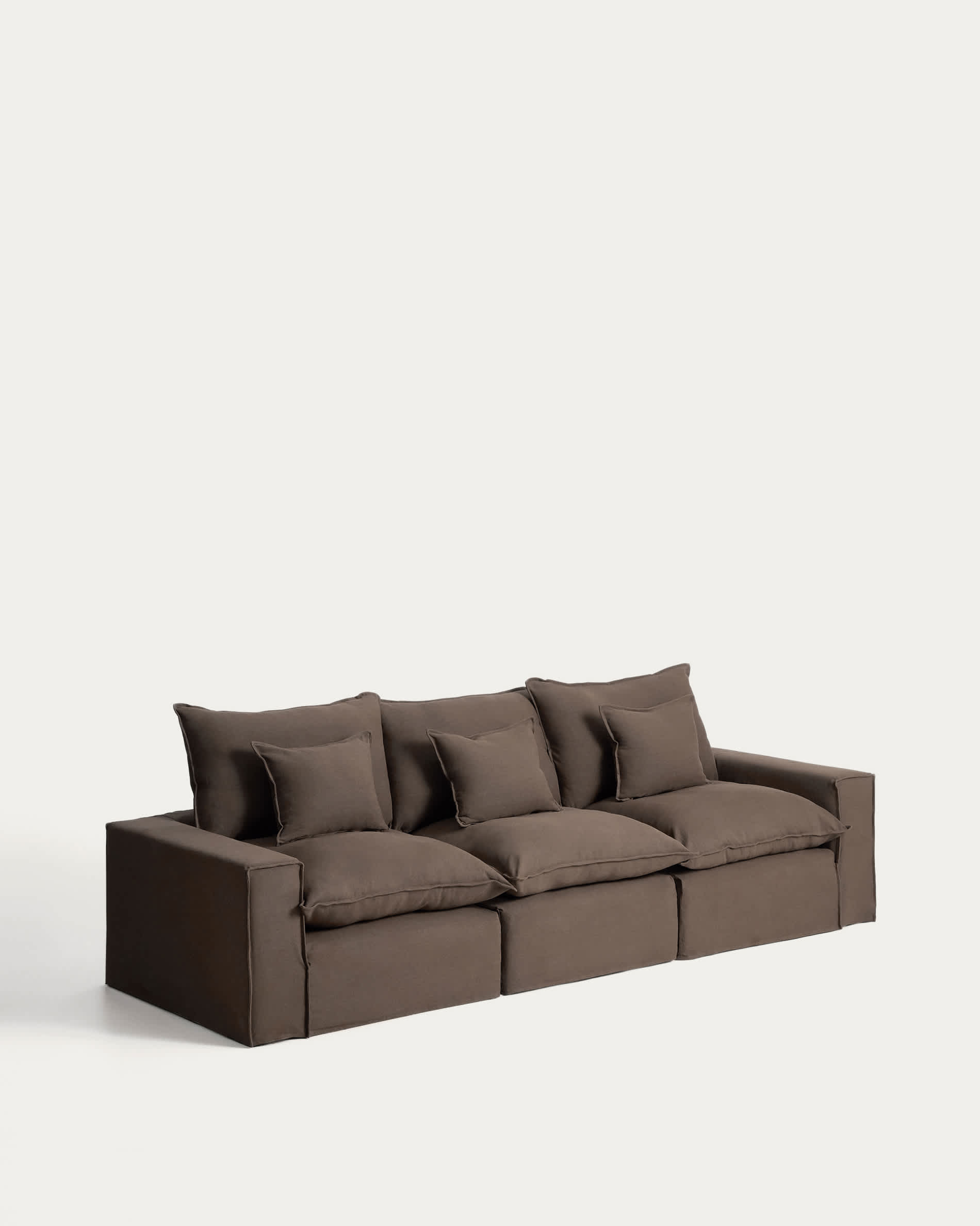 Anarela 100% taupe linen 3-seater modular sofa with removable cover 310cm FSC Mix Credit