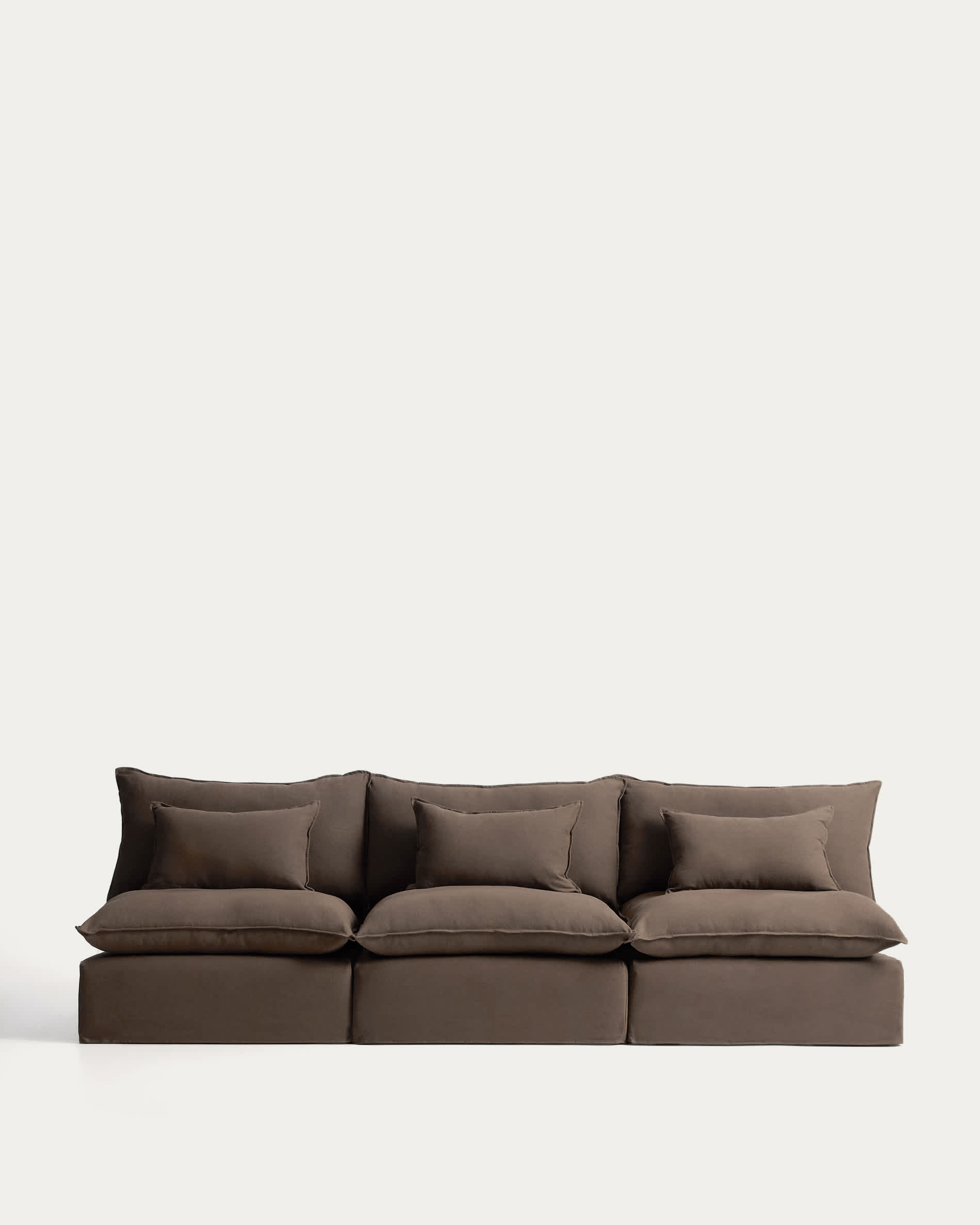 Anarela 100% taupe linen 5-seater modular sofa with removable cover 330cm FSC Mix Credit
