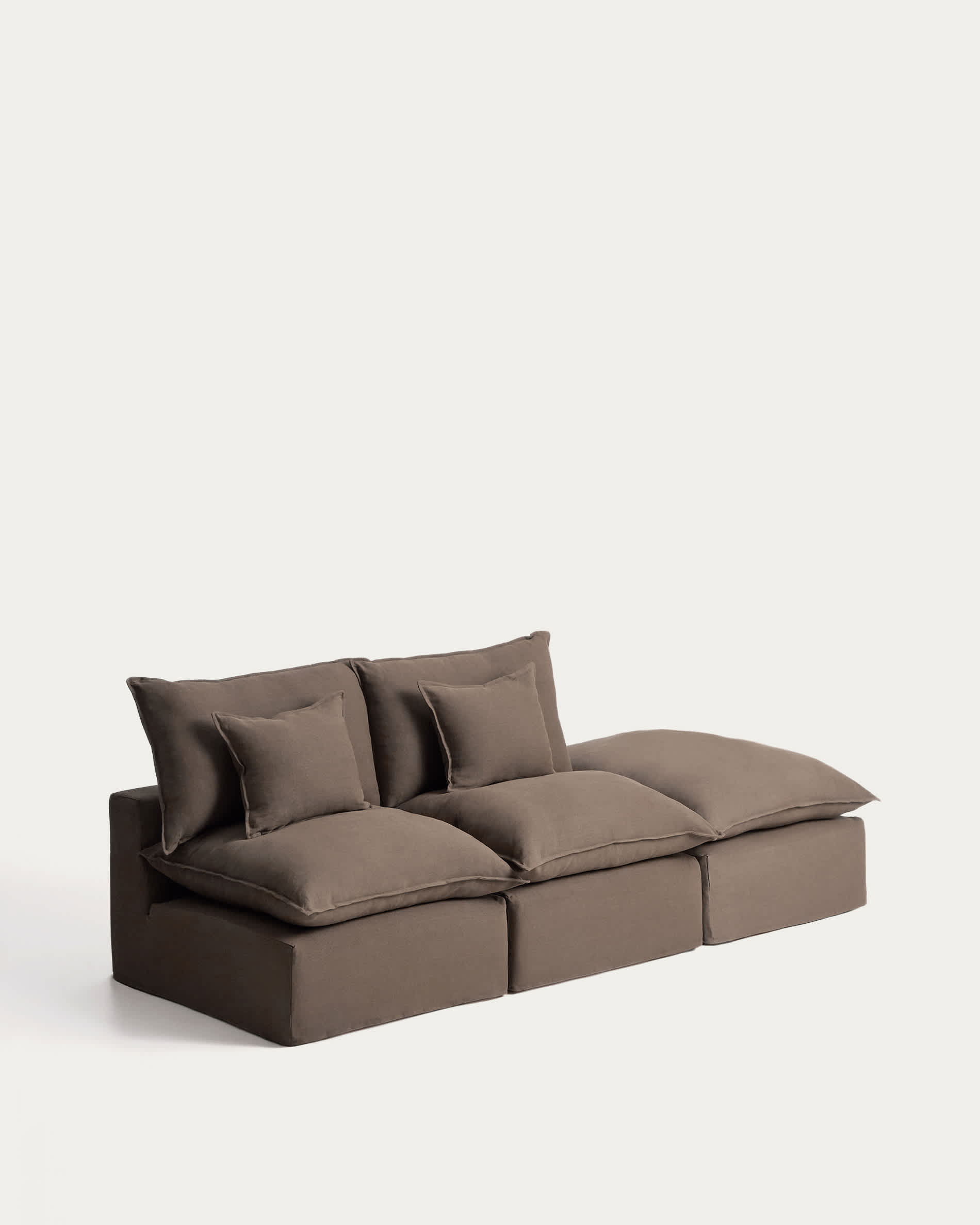 Anarela 100% taupe linen 2-seater modular sofa with end module and removable cover 270cm FSC Mix Credit
