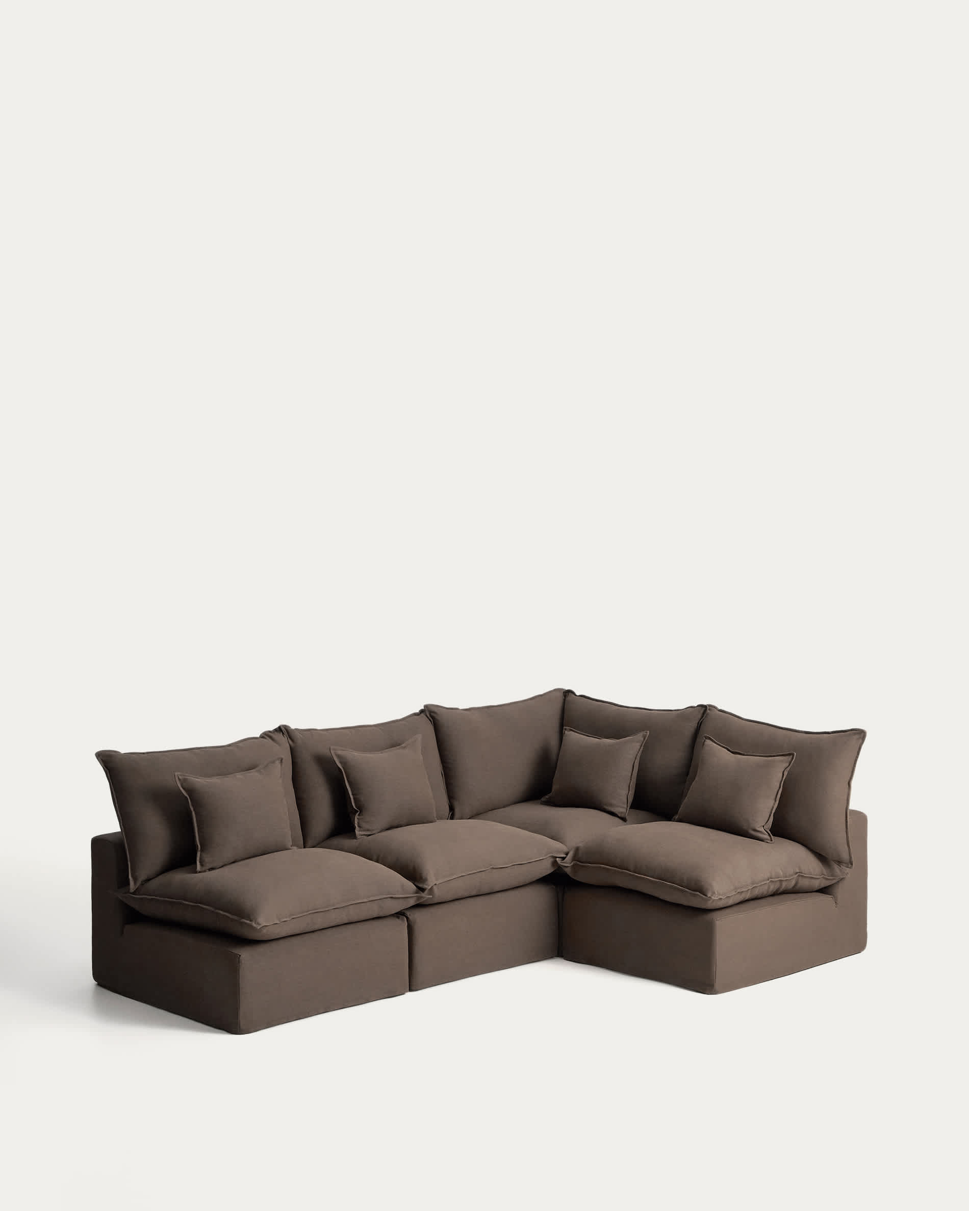 Anarela 100% taupe linen 4-seater modular corner sofa with removable cover 287 x 197cm / 197 x 287cm FSC Mix Credit