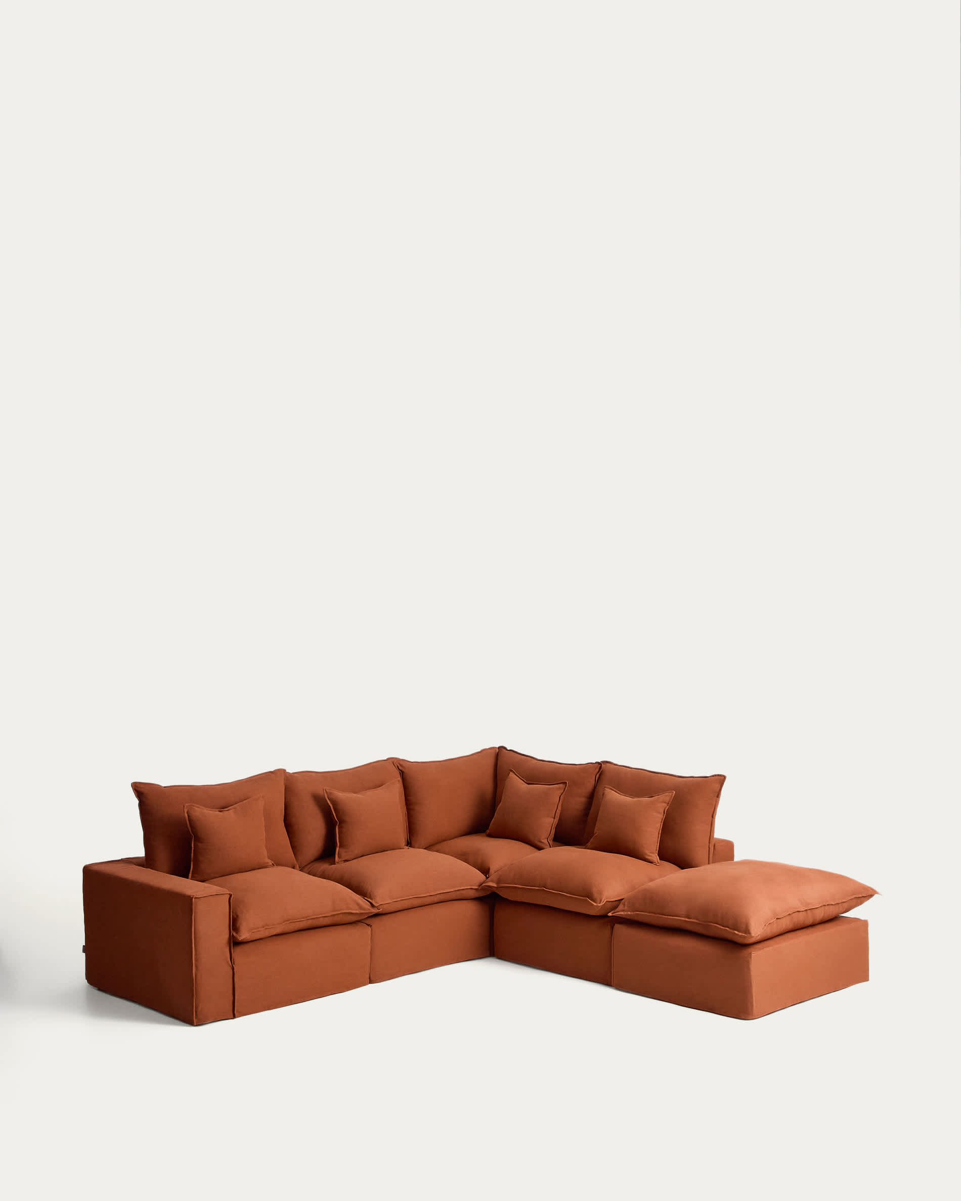 Anarela 100% terracotta linen 4-seater modular corner sofa with removable cover 307 x 287cm FSC Mix Credit
