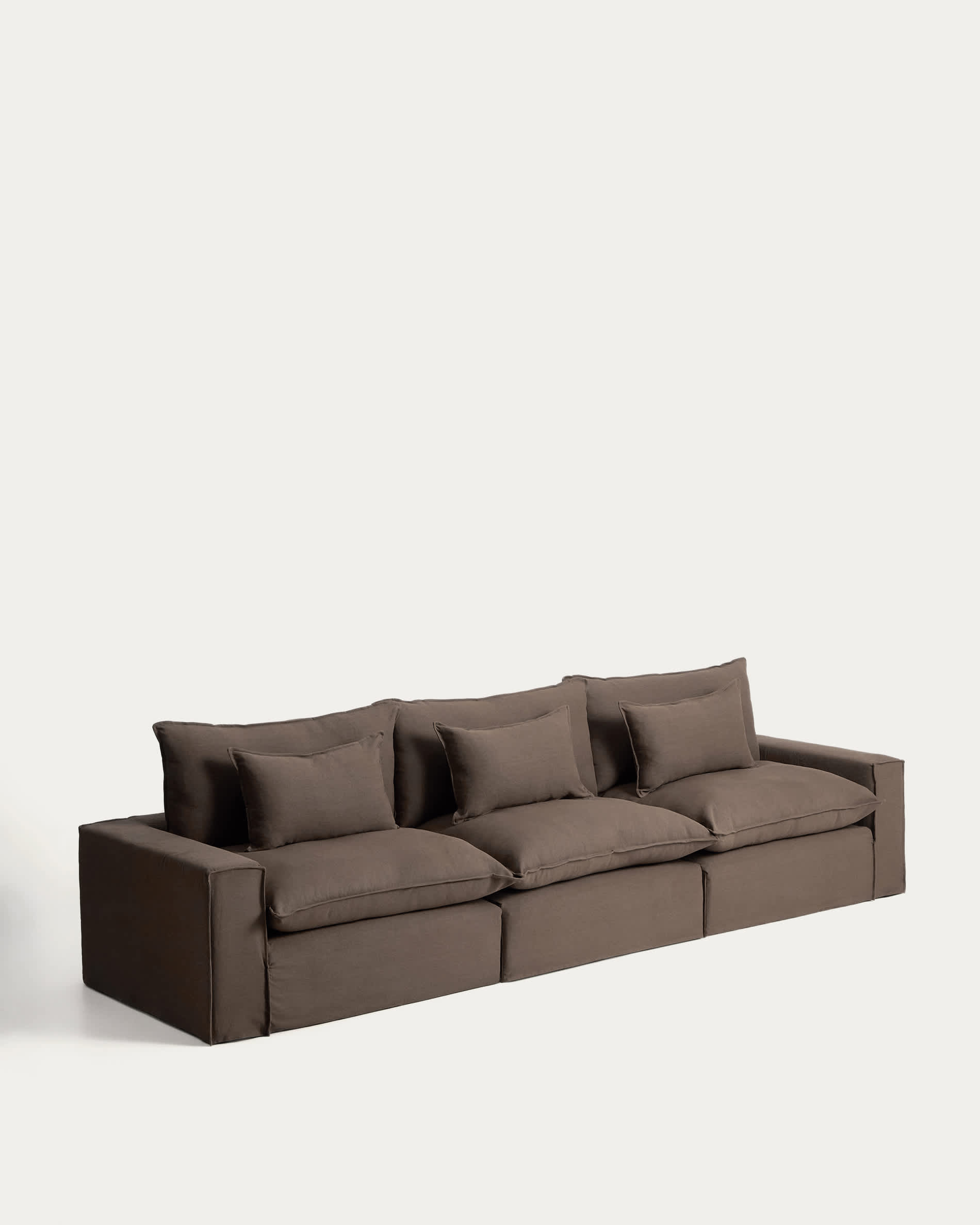 Anarela 100% taupe linen 5-seater modular sofa with removable cover 370cm FSC Mix Credit