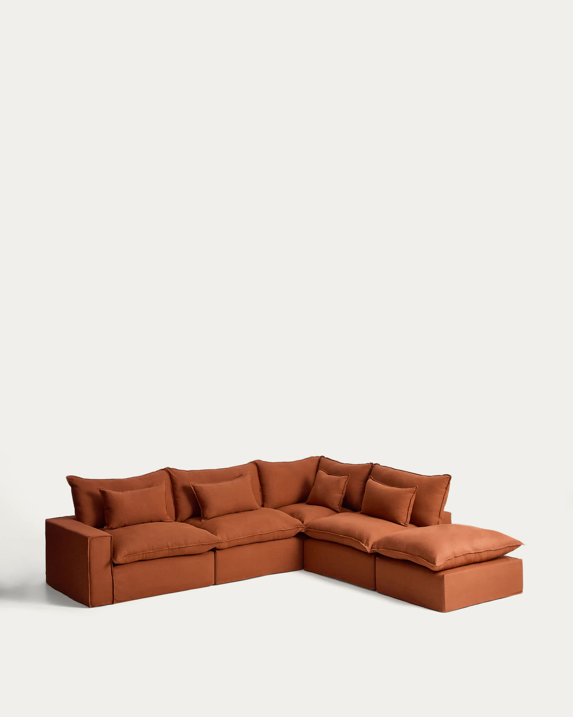 Anarela 100% terracotta linen 6-seater modular corner sofa with removable cover 347 x 307cm FSC Mix Credit