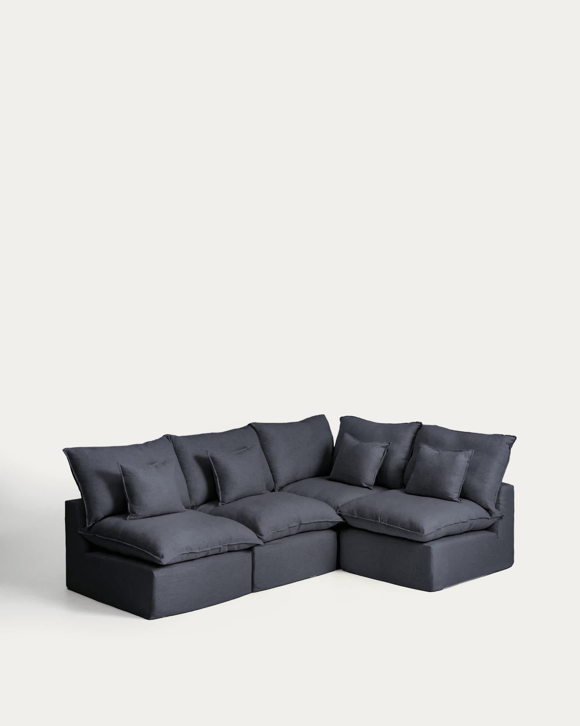 Anarela dark grey linen and viscose 4-seater modular corner sofa with removable cover 287 x 197cm / 197 x 287cm FSC Mix Credit