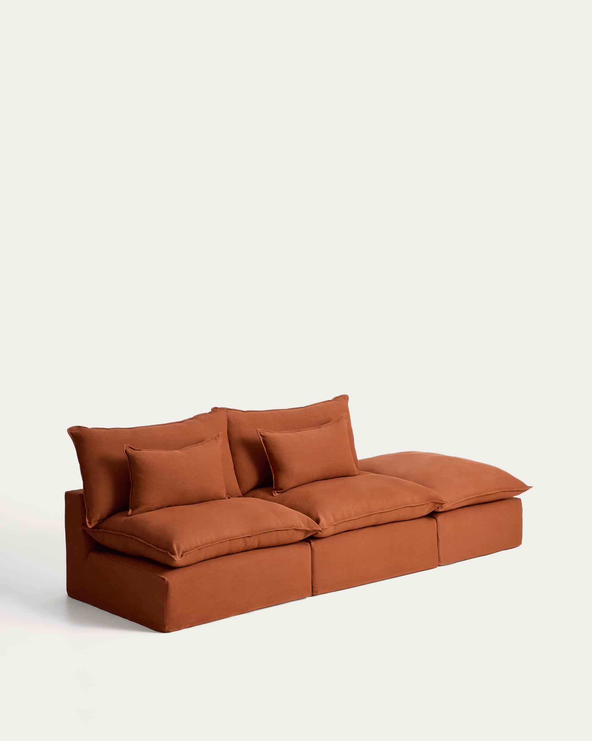 Anarela 100% terracotta linen 3-seater modular sofa with end module and removable cover 310cm FSC Mix Credit