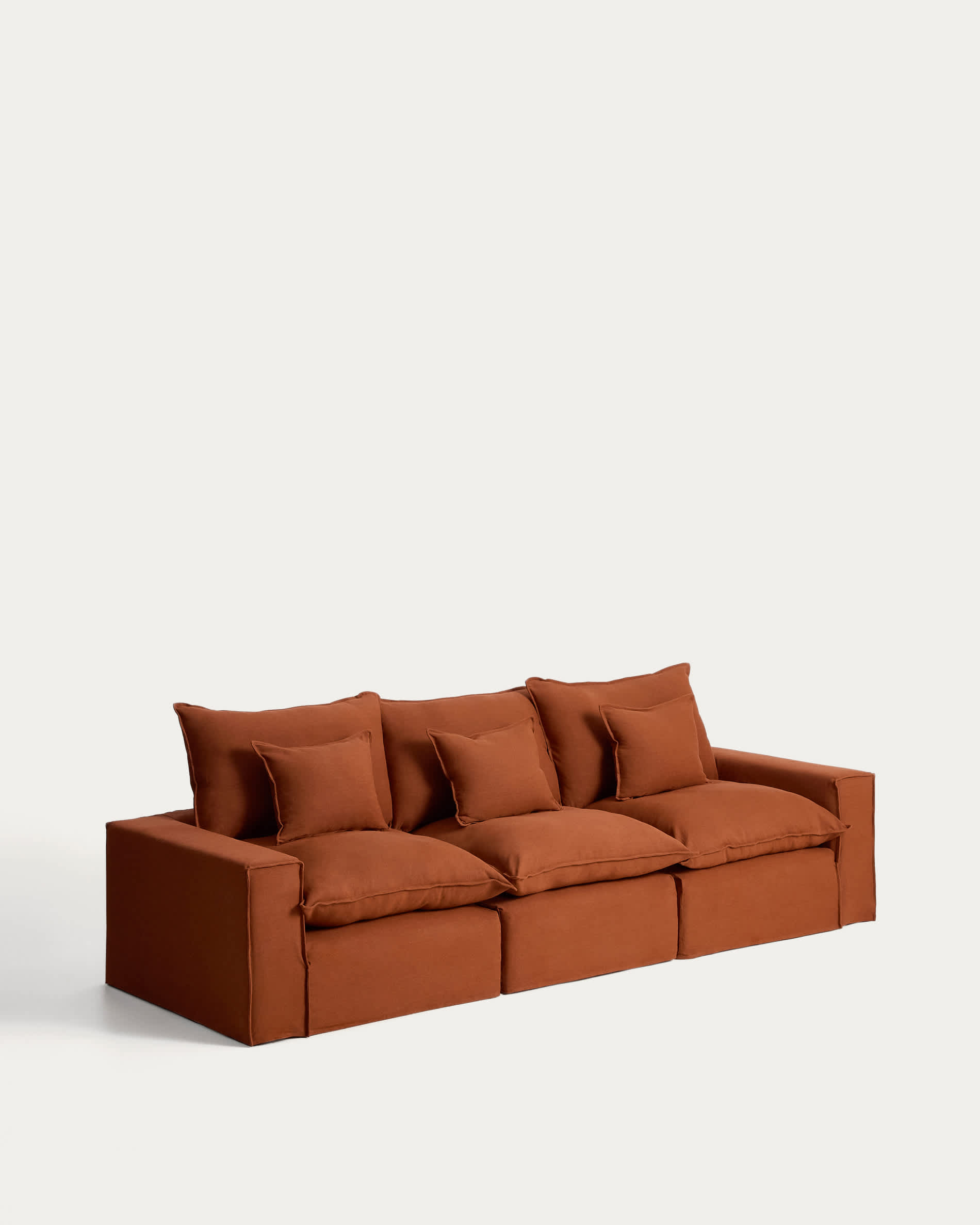 Anarela 100% terracotta linen 3-seater modular sofa with removable cover 310cm FSC Mix Credit