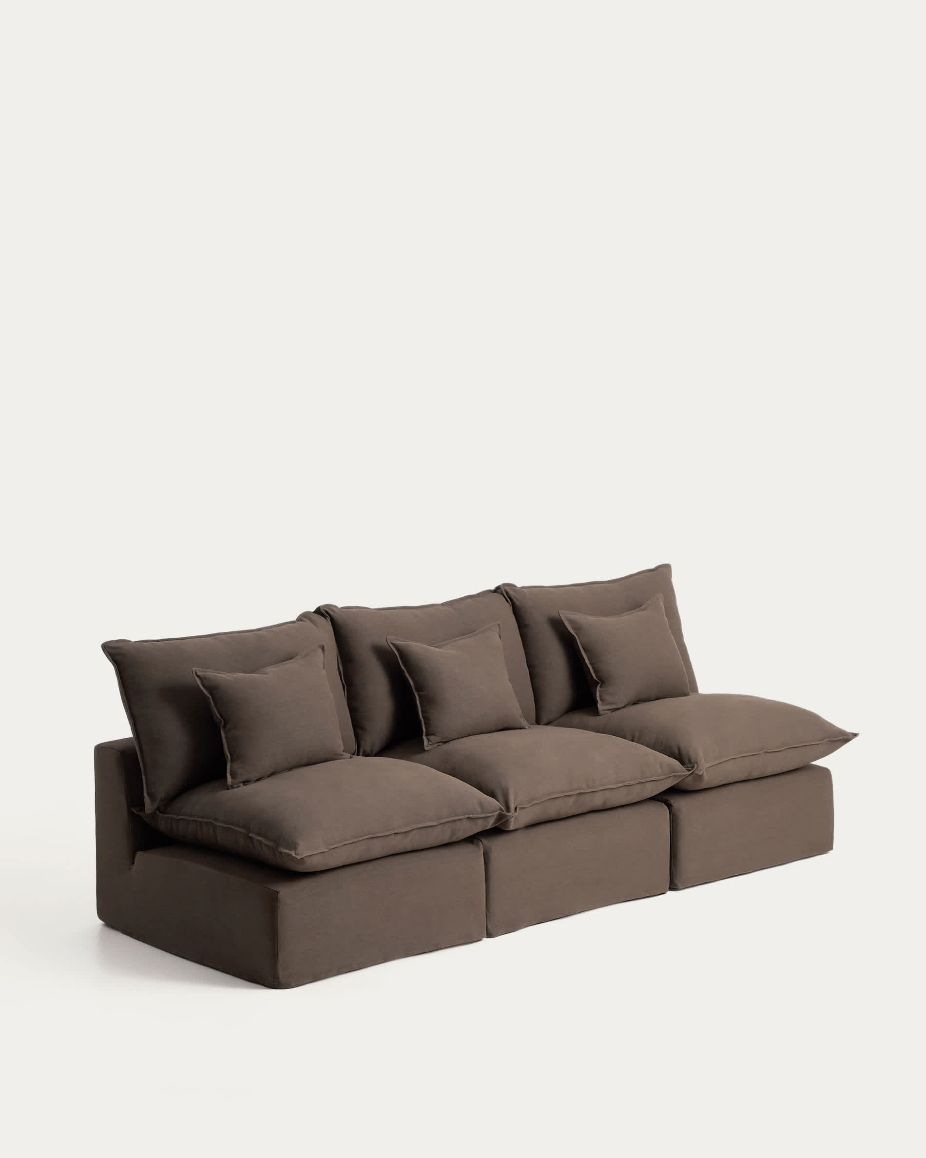 Anarela 100% taupe linen 3-seater modular sofa with removable cover 270cm FSC Mix Credit