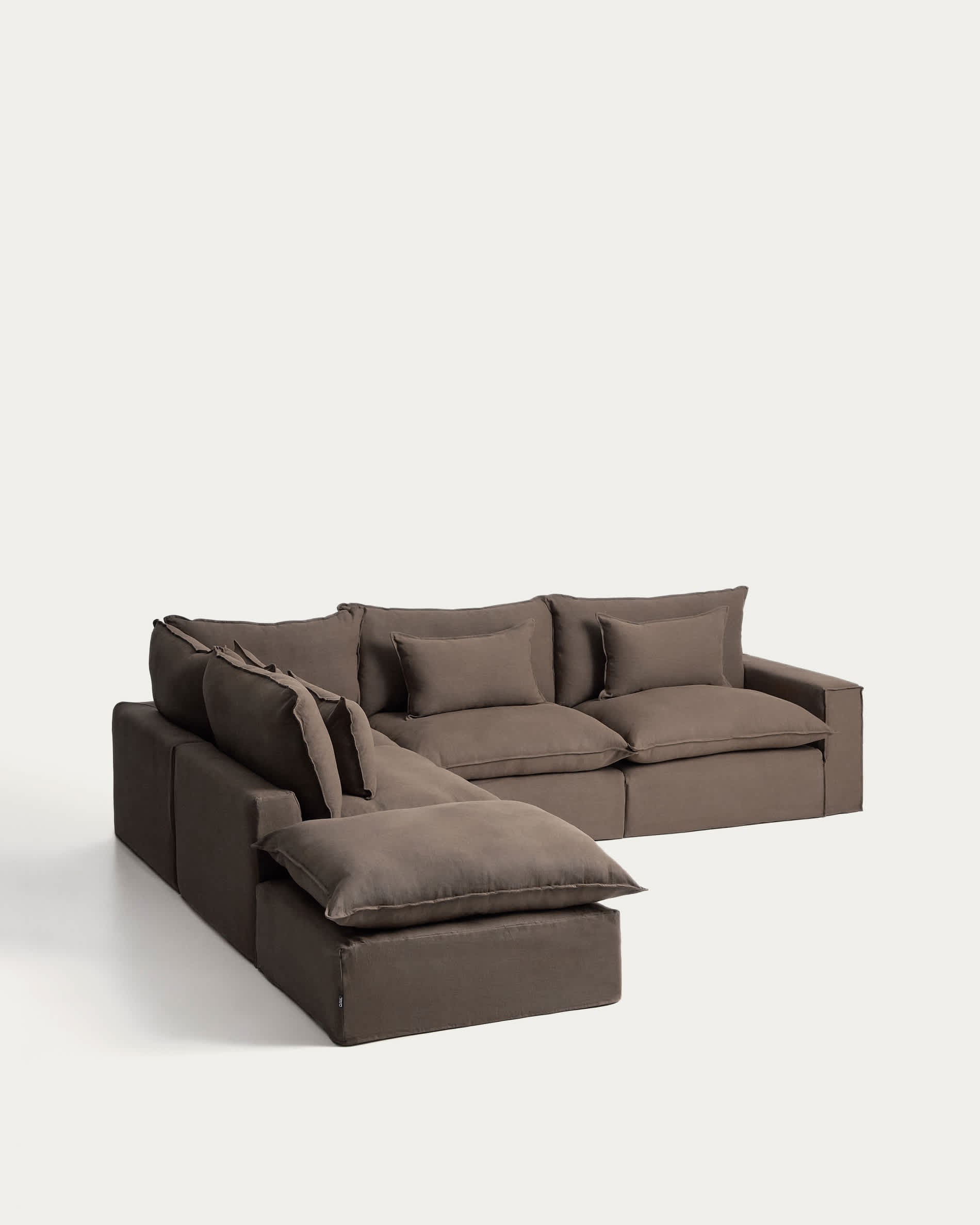 Anarela 100% taupe linen 6-seater modular corner sofa with removable cover 307 x 347cm FSC Mix Credit