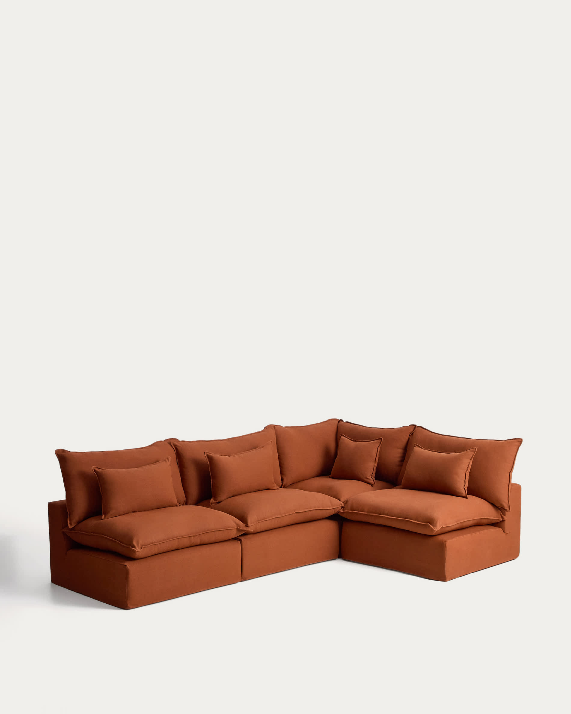 Anarela 100% terracotta linen 6-seater modular corner sofa with removable cover 327 x 217cm / 217 x 327cm FSC Mix Credit
