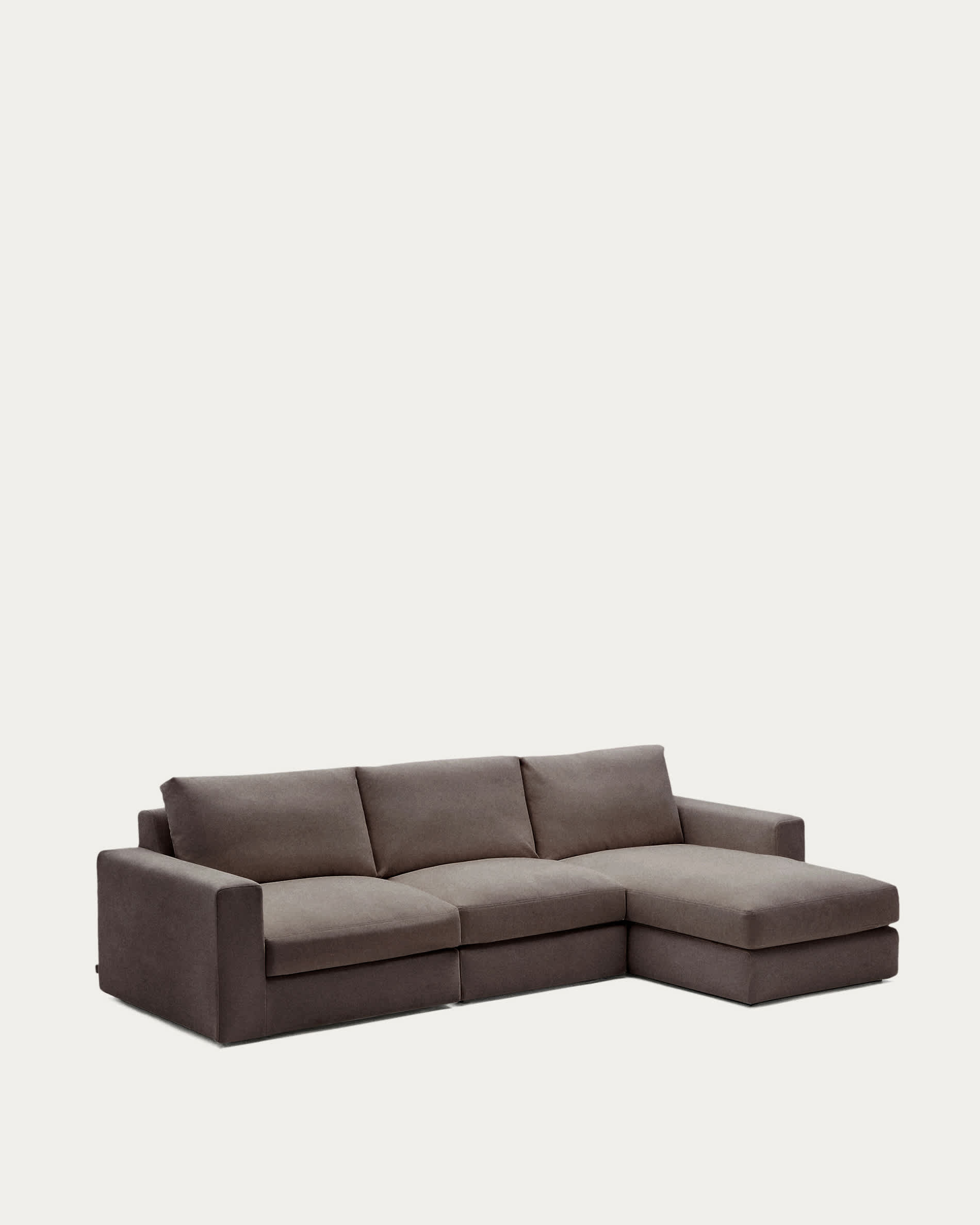 Alea dark brown chenille 4-seater modular sofa with right chaise longue and removable cover 310cm