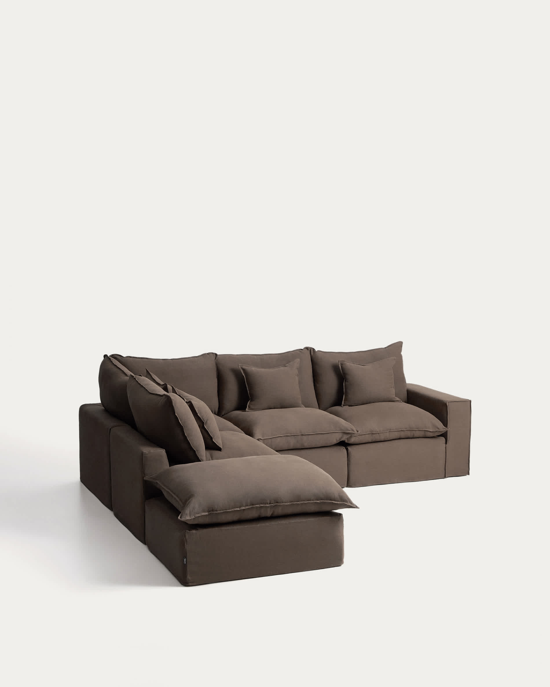 Anarela 100% taupe linen 4-seater modular corner sofa with removable cover 287 x 307cm FSC Mix Credit