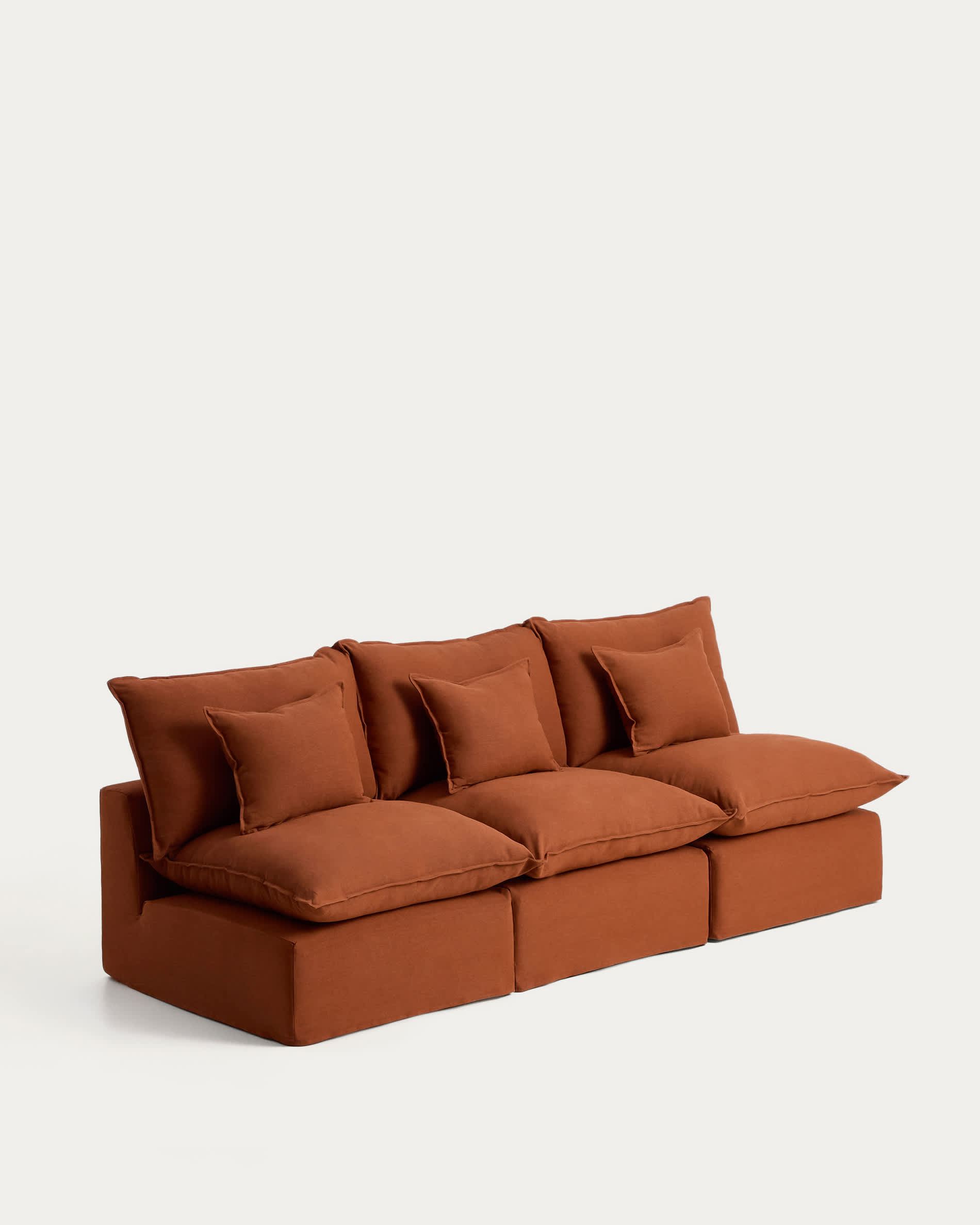 Anarela 100% terracotta linen 3-seater modular sofa with removable cover 270cm FSC Mix Credit