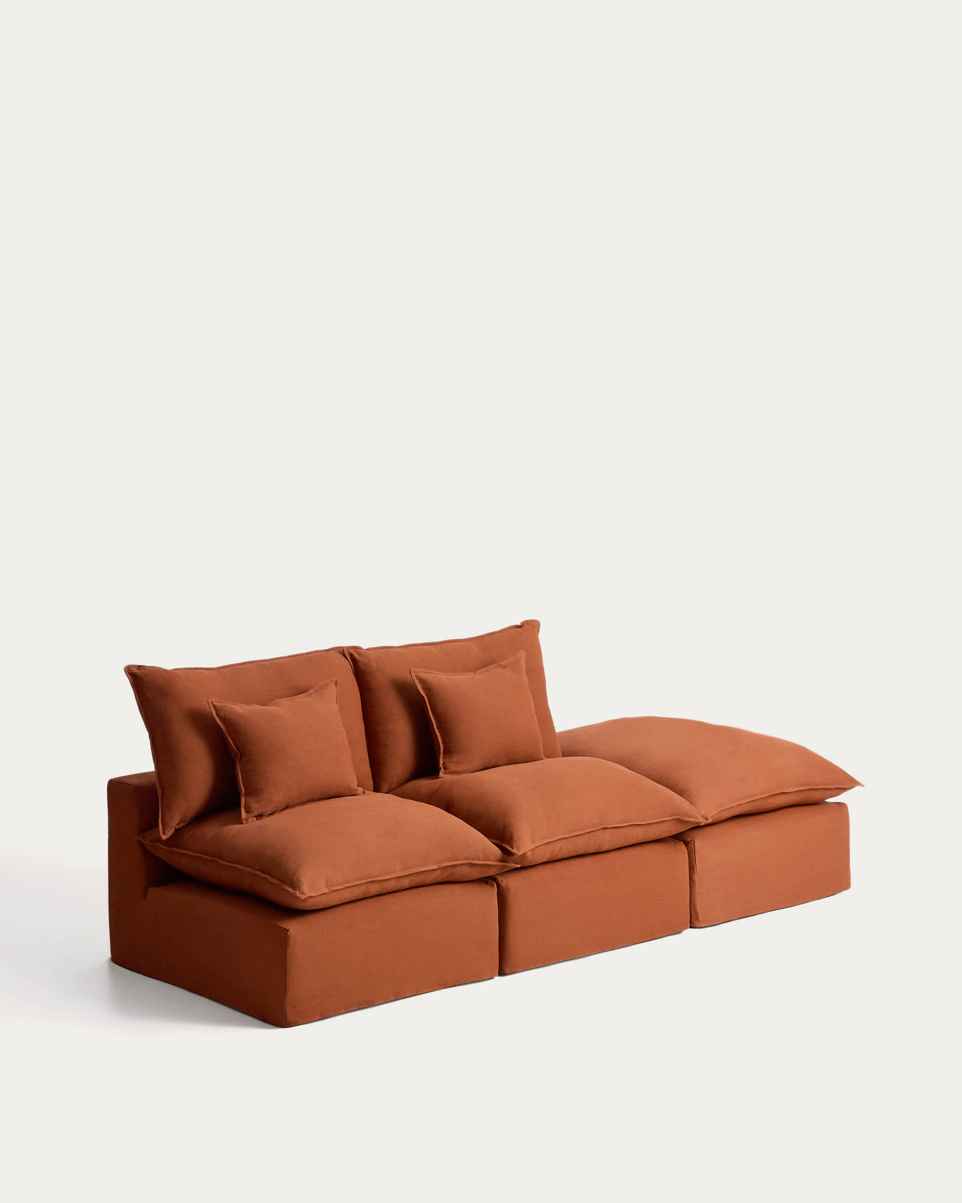 Anarela 100% terracotta linen 2-seater modular sofa with end module and removable cover 270cm FSC Mix Credit