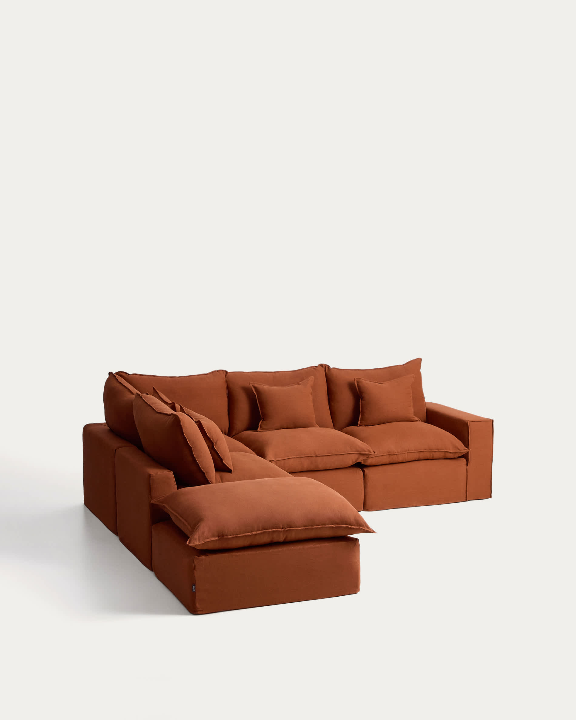 Anarela 100% terracotta linen 4-seater modular corner sofa with removable cover 287 x 307cm FSC Mix Credit