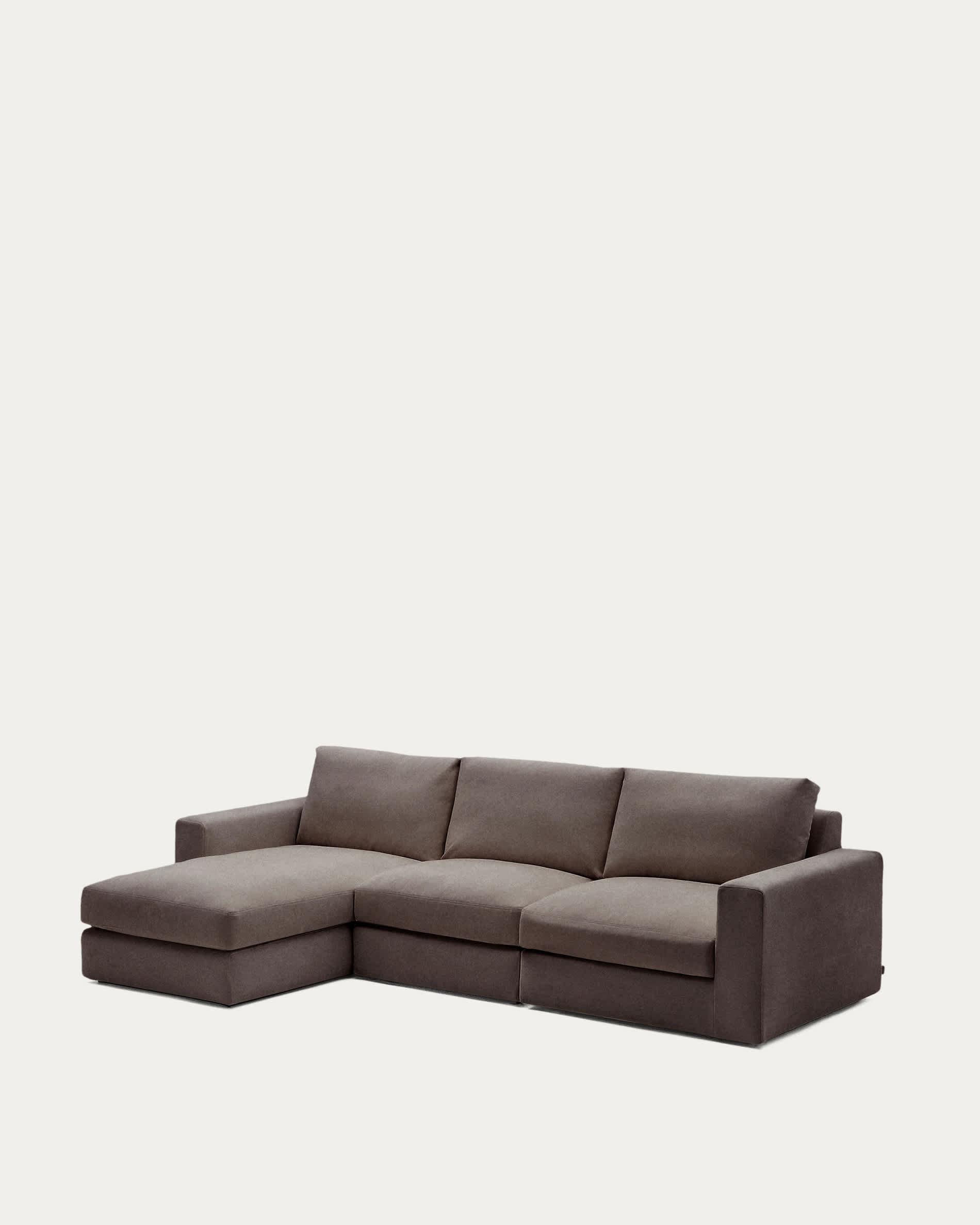 Alea dark brown chenille 4-seater modular sofa with left chaise longue and removable cover 310cm