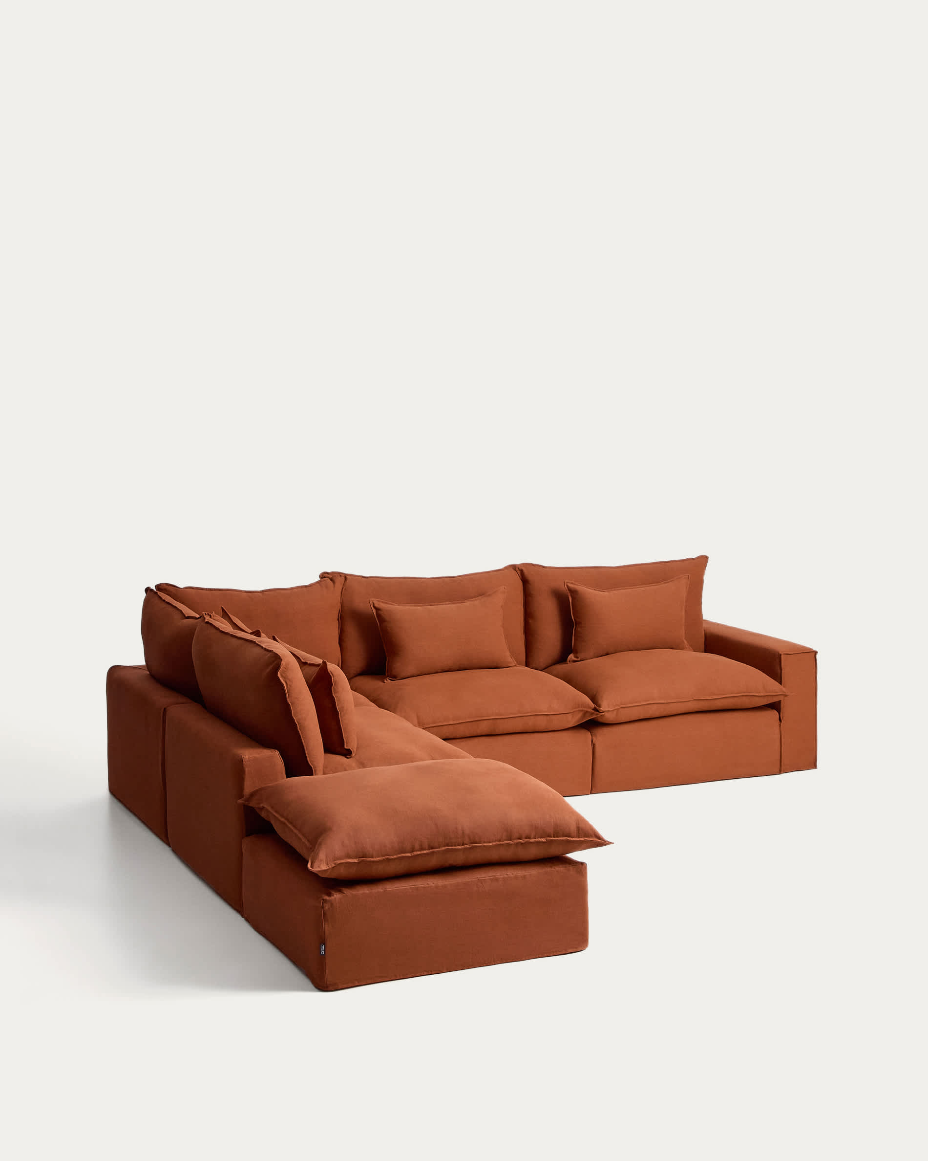 Anarela 100% terracotta linen 6-seater modular corner sofa with removable cover 307 x 347cm FSC Mix Credit
