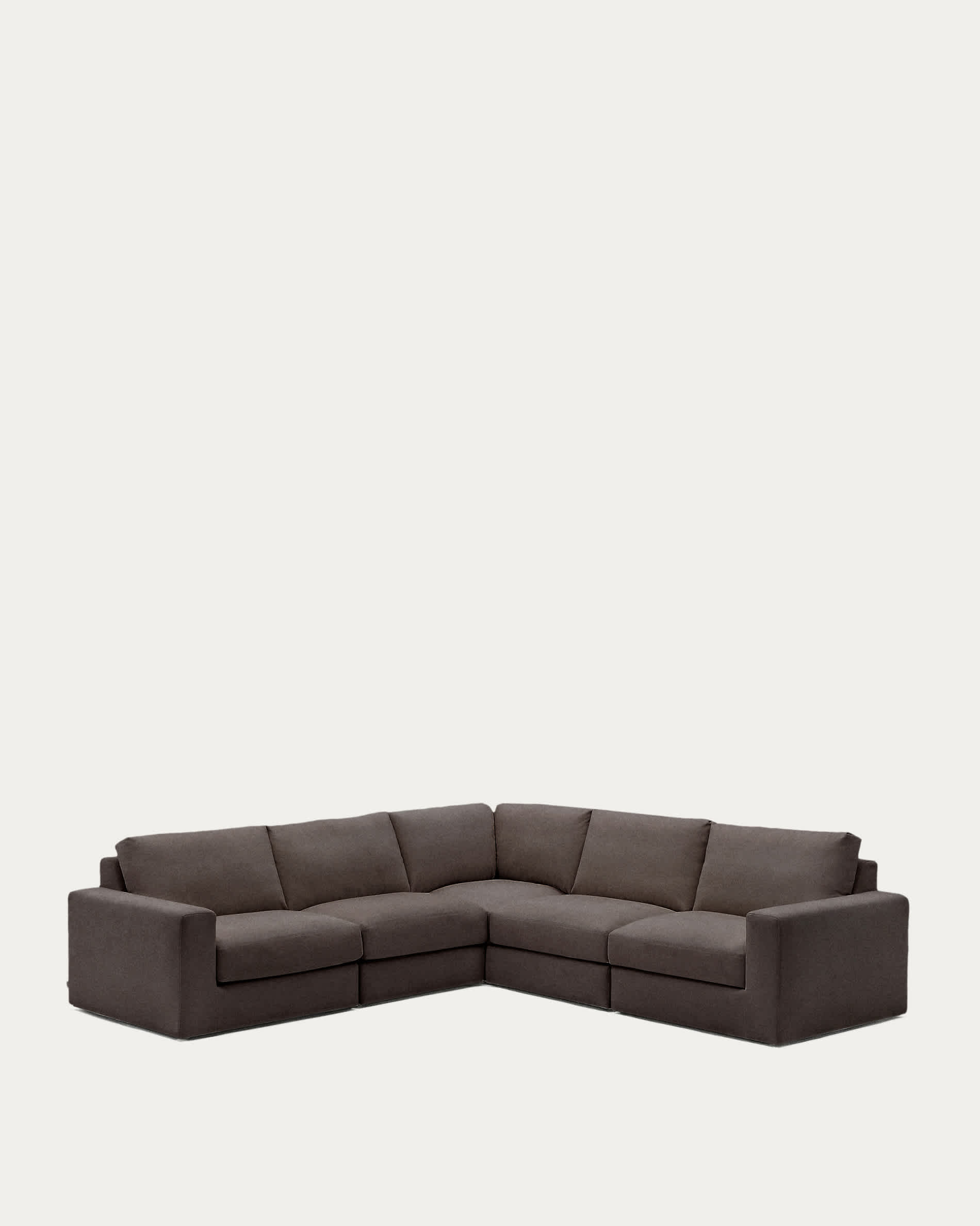 Alea 5-seater modular corner sofa with removable cover in dark brown chenille 310 x 310cm