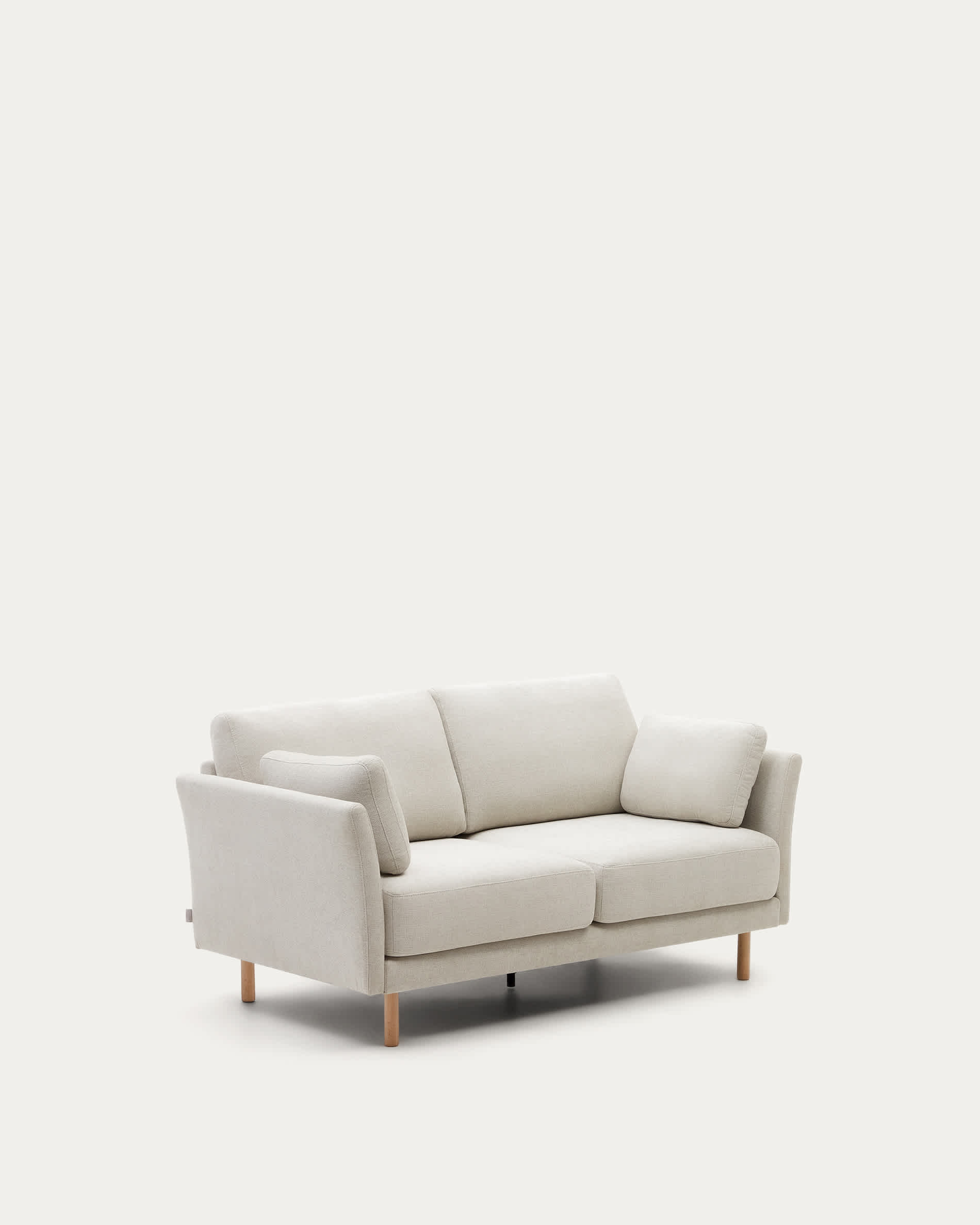 Gilma 2 seater sofa in chenille pearl with natural wood finish legs, 170 cm