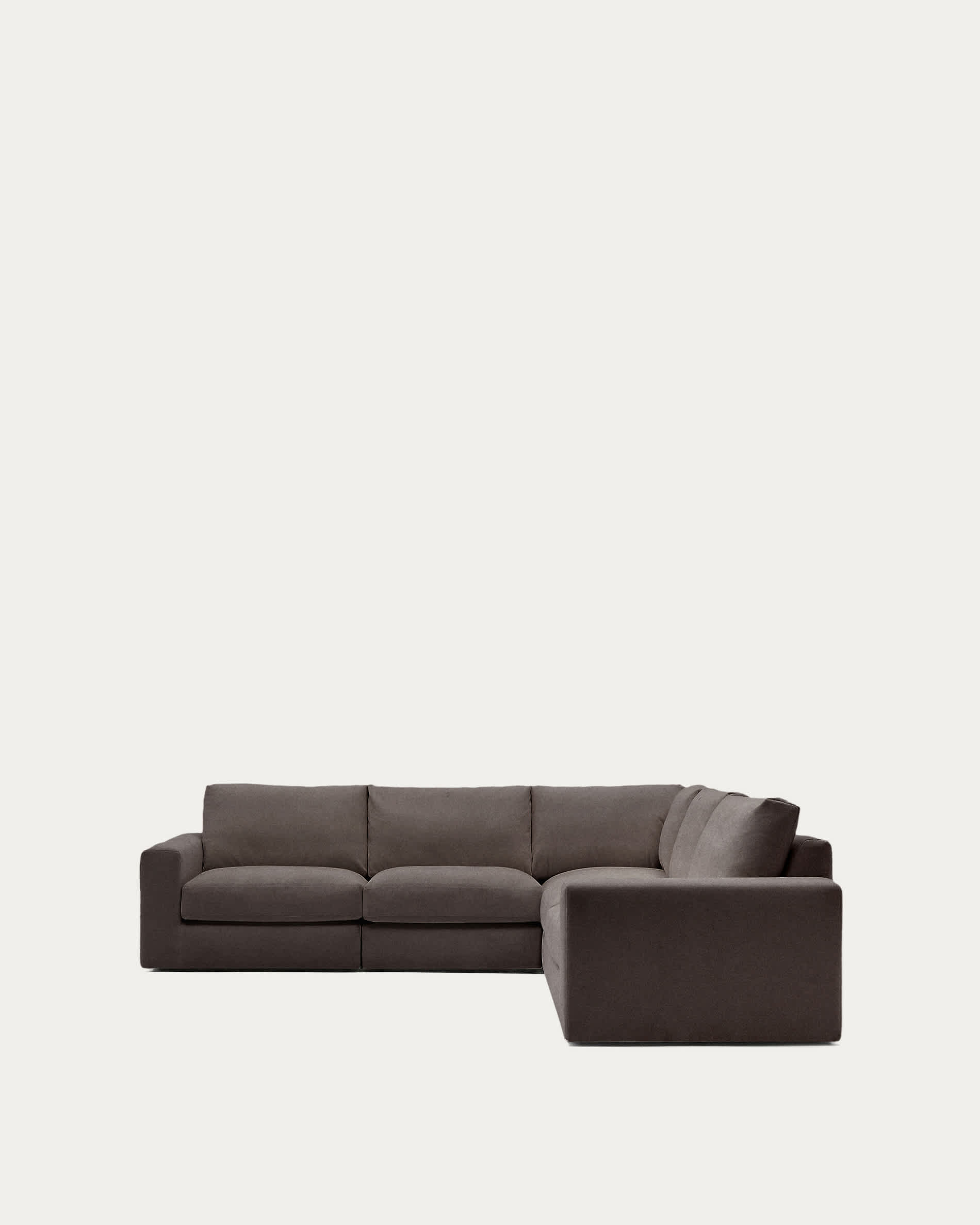 Alea 5-seater modular corner sofa with removable cover in dark brown chenille 310 x 310cm