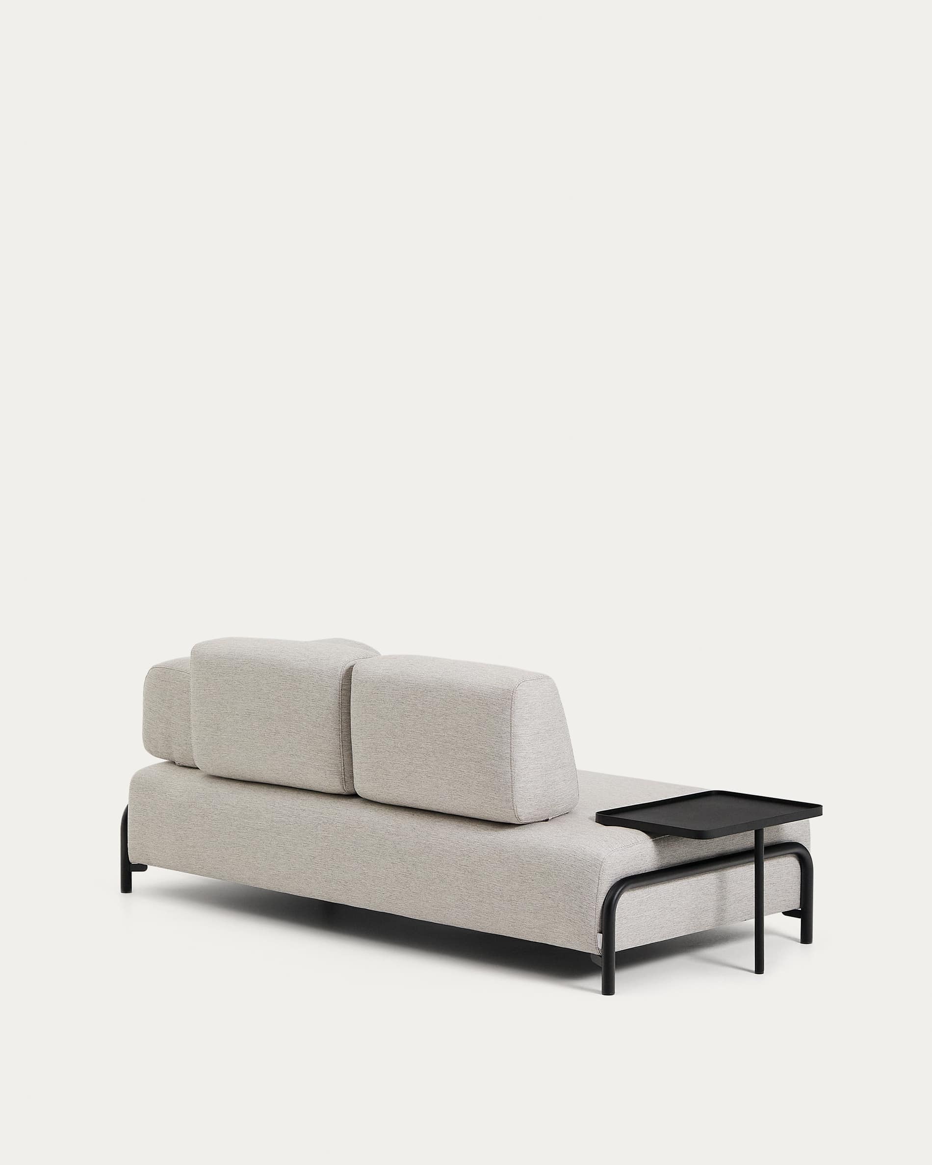 Compo 2-seater greige sofa with large tray table and black metal frame 200 cm FSC Mix Credit