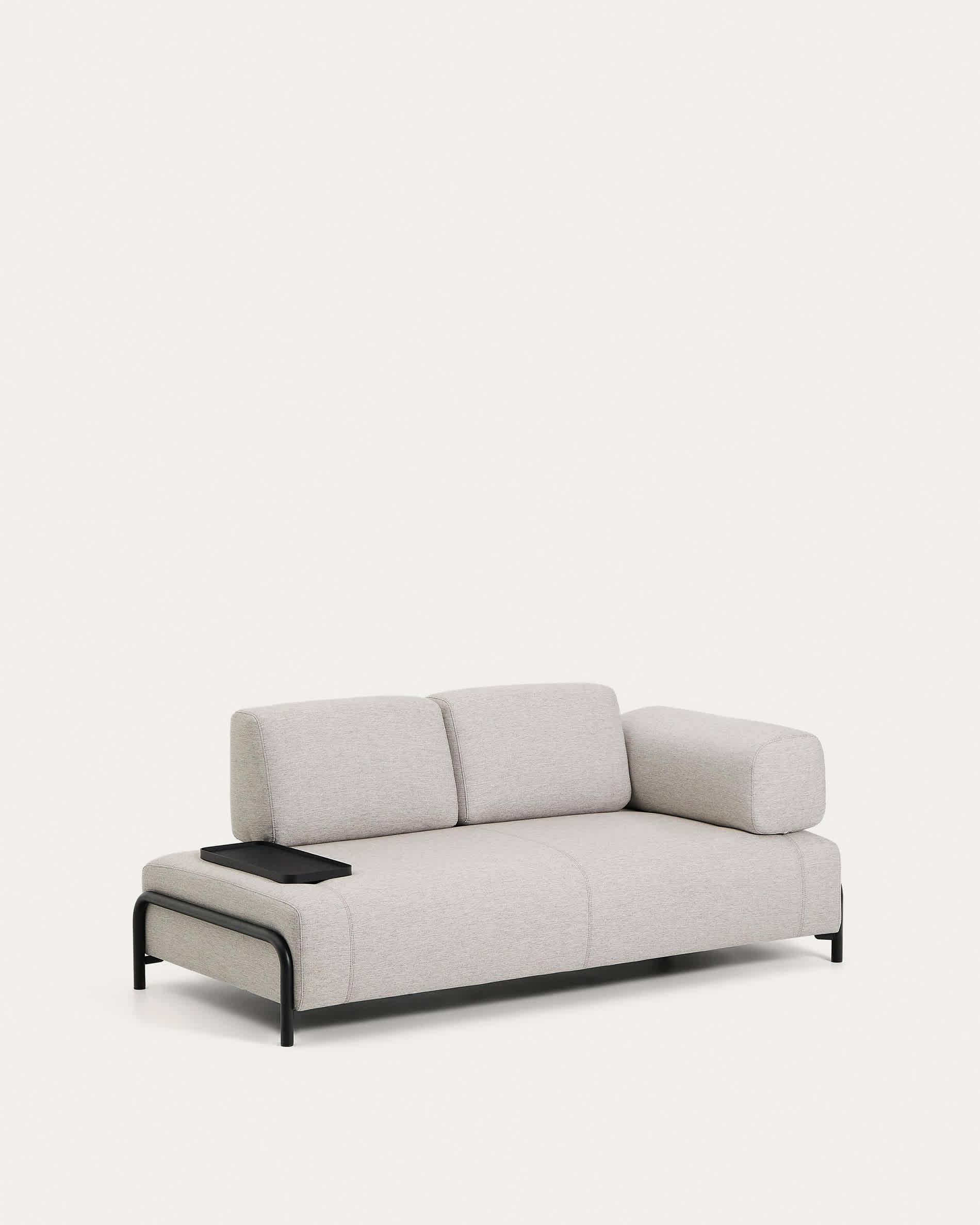 Compo 2-seater greige sofa with small tray table and black metal frame 200 cm FSC Mix Credit