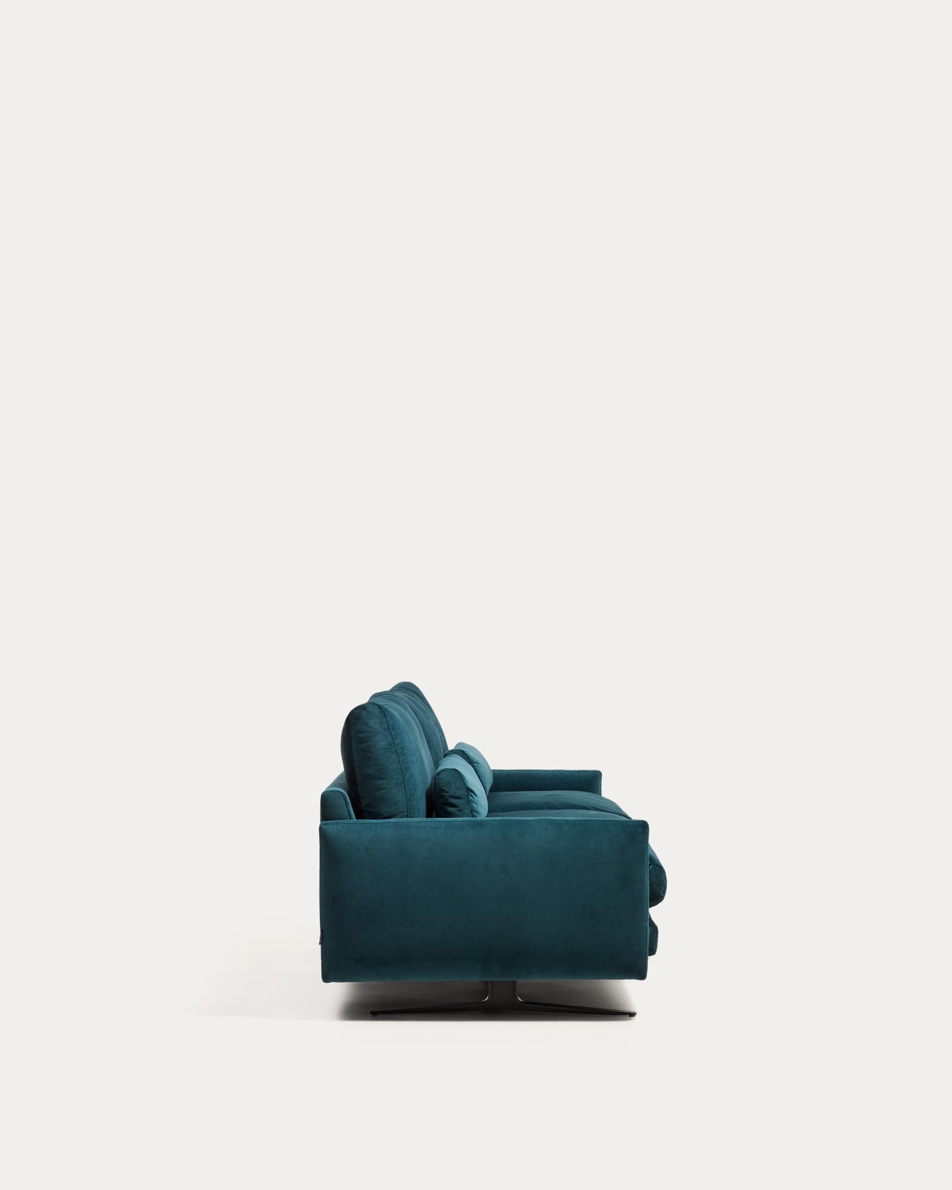 Veliro fire-retardant 2-seater sofa in deep turquoise velvet with steel legs with black finish 210cm FSC Mix Credit