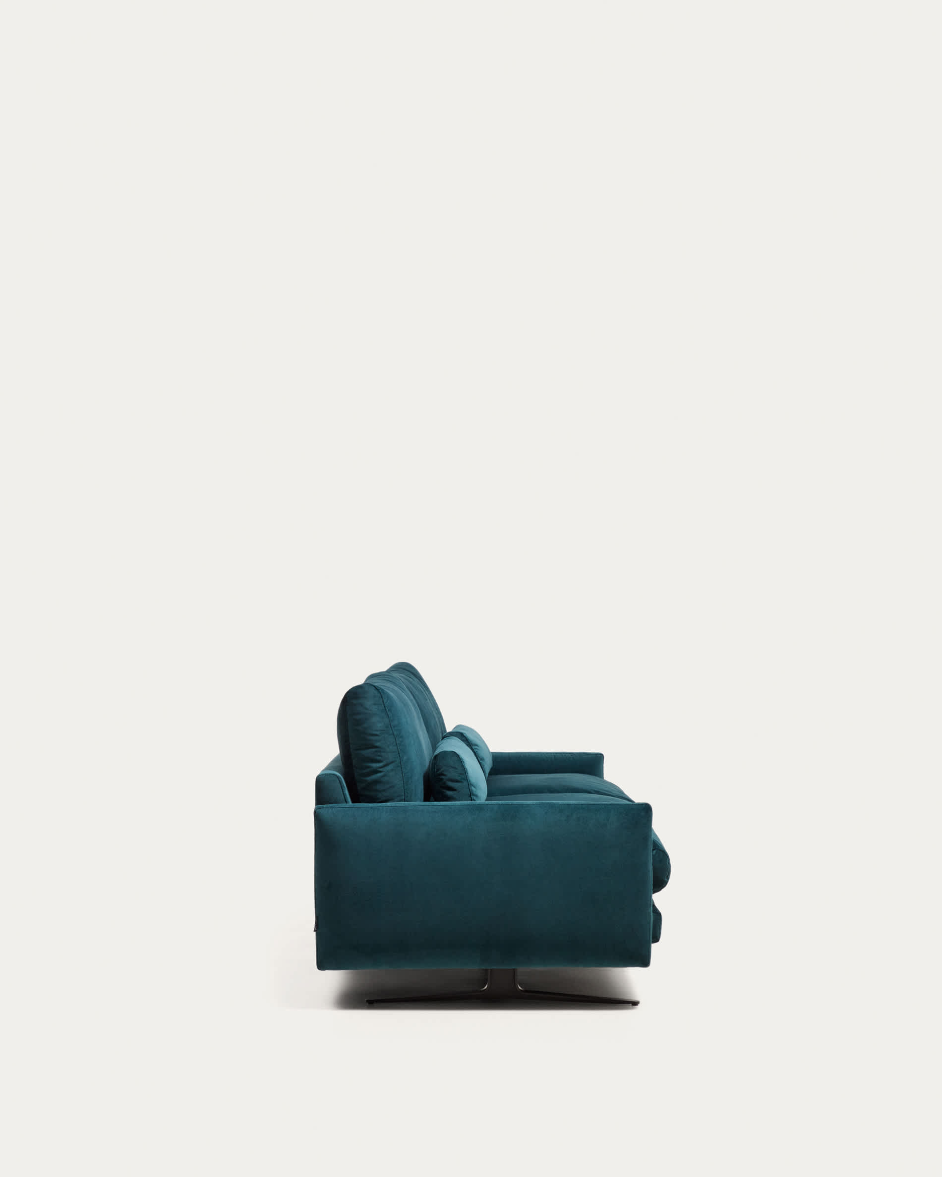 Veliro fire-retardant 3-seater sofa in deep turquoise velvet with steel legs with black finish 240cm FSC Mix Credit