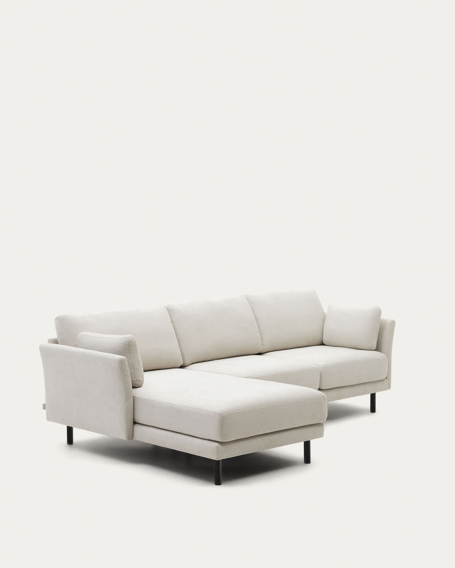 Gilma 3 seater sofa w/ right/left-hand chaise longue, chenille pearl with black legs, 260 cm