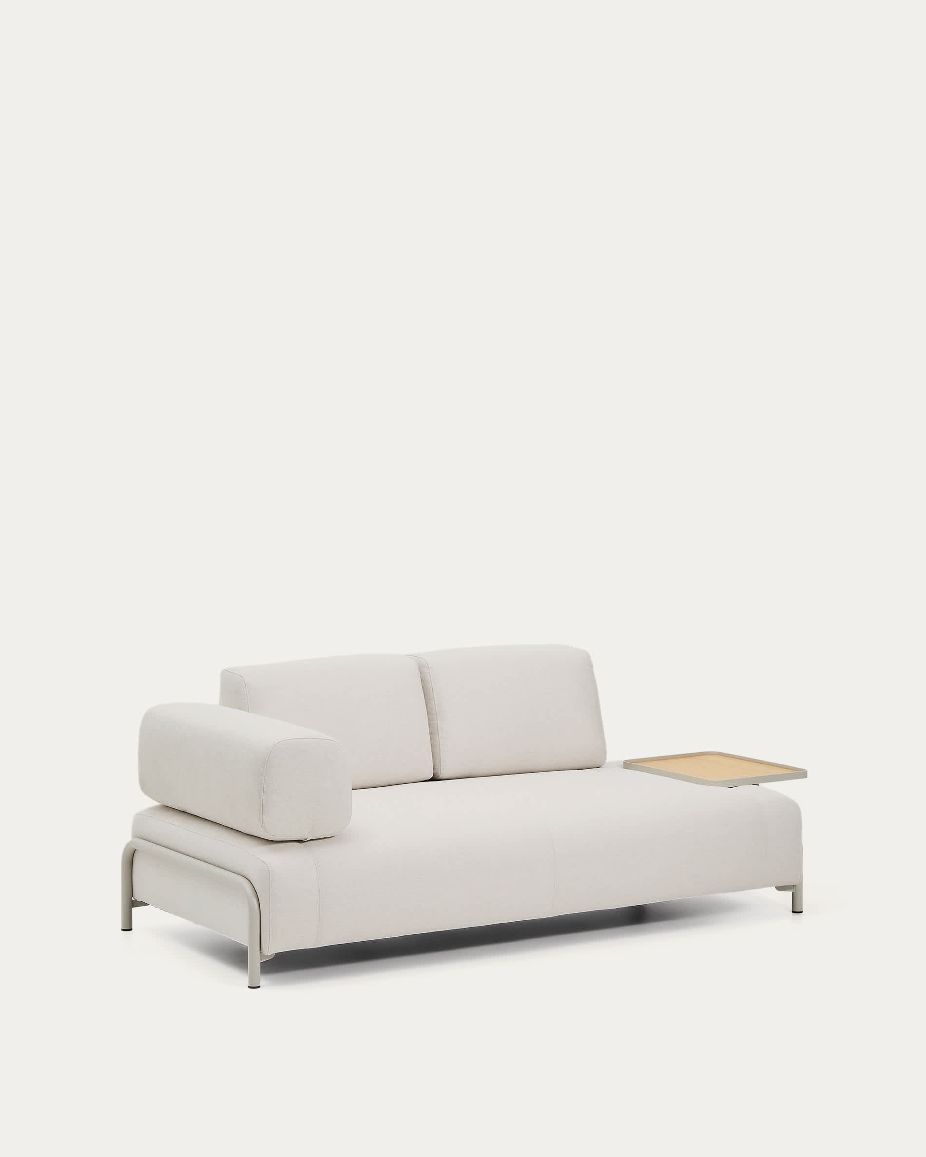 Compo 2-seater sofa in ecru chenille, large oak veneer tray table and beige metal frame 200 cm FSC Mix Credit