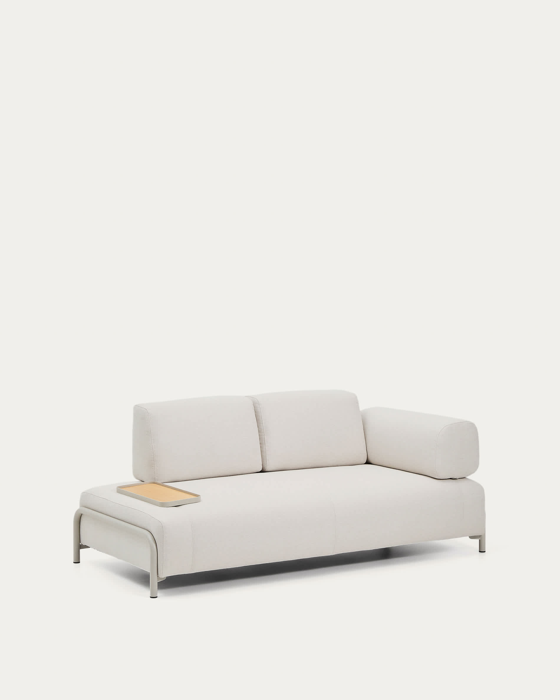 Compo 2-seater sofa in ecru chenille, small oak veneer tray table and beige metal frame 200 cm FSC Mix Credit