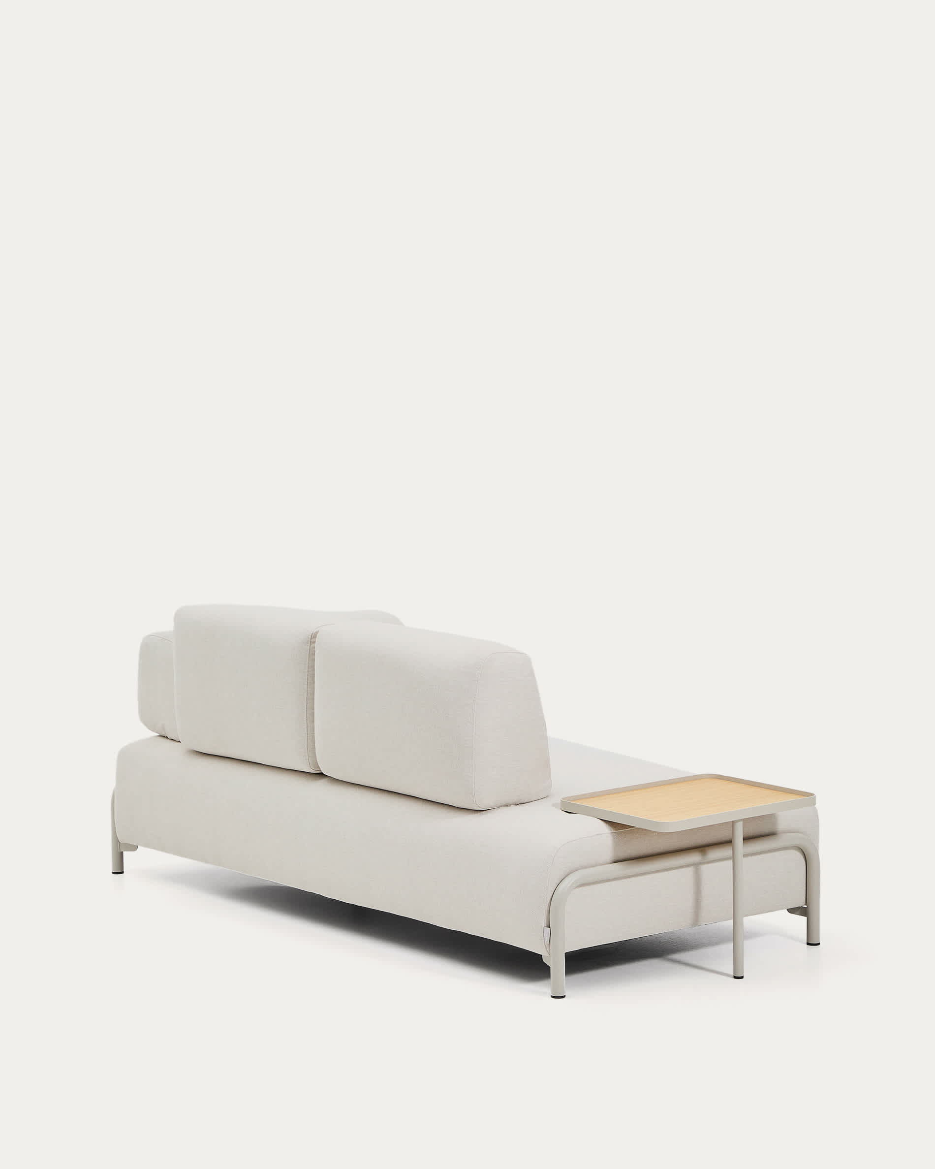 Compo 2-seater sofa in ecru chenille, large oak veneer tray table and beige metal frame 200 cm FSC Mix Credit