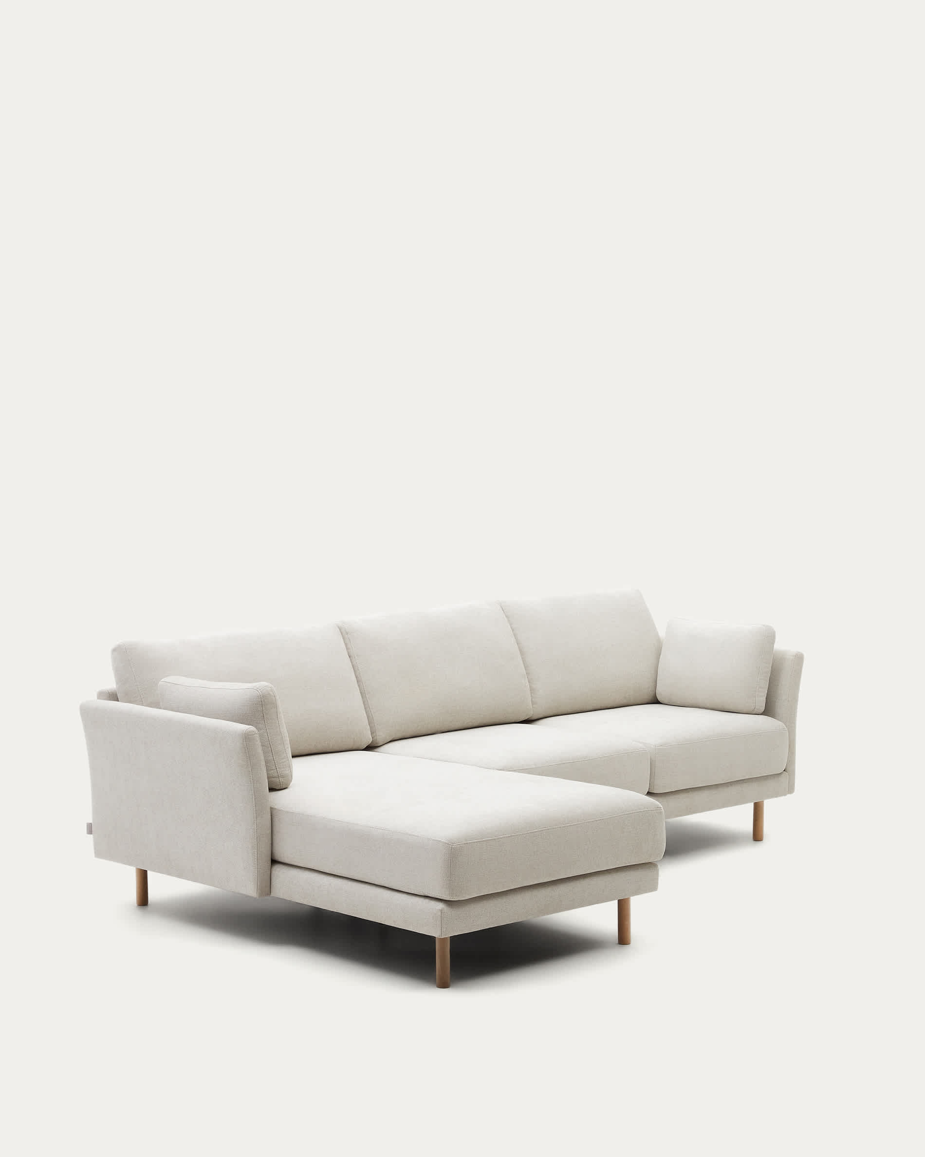 Gilma 3 seater sofa w/ right/left-hand chaise longue in chenille pearl, natural legs, 260 cm