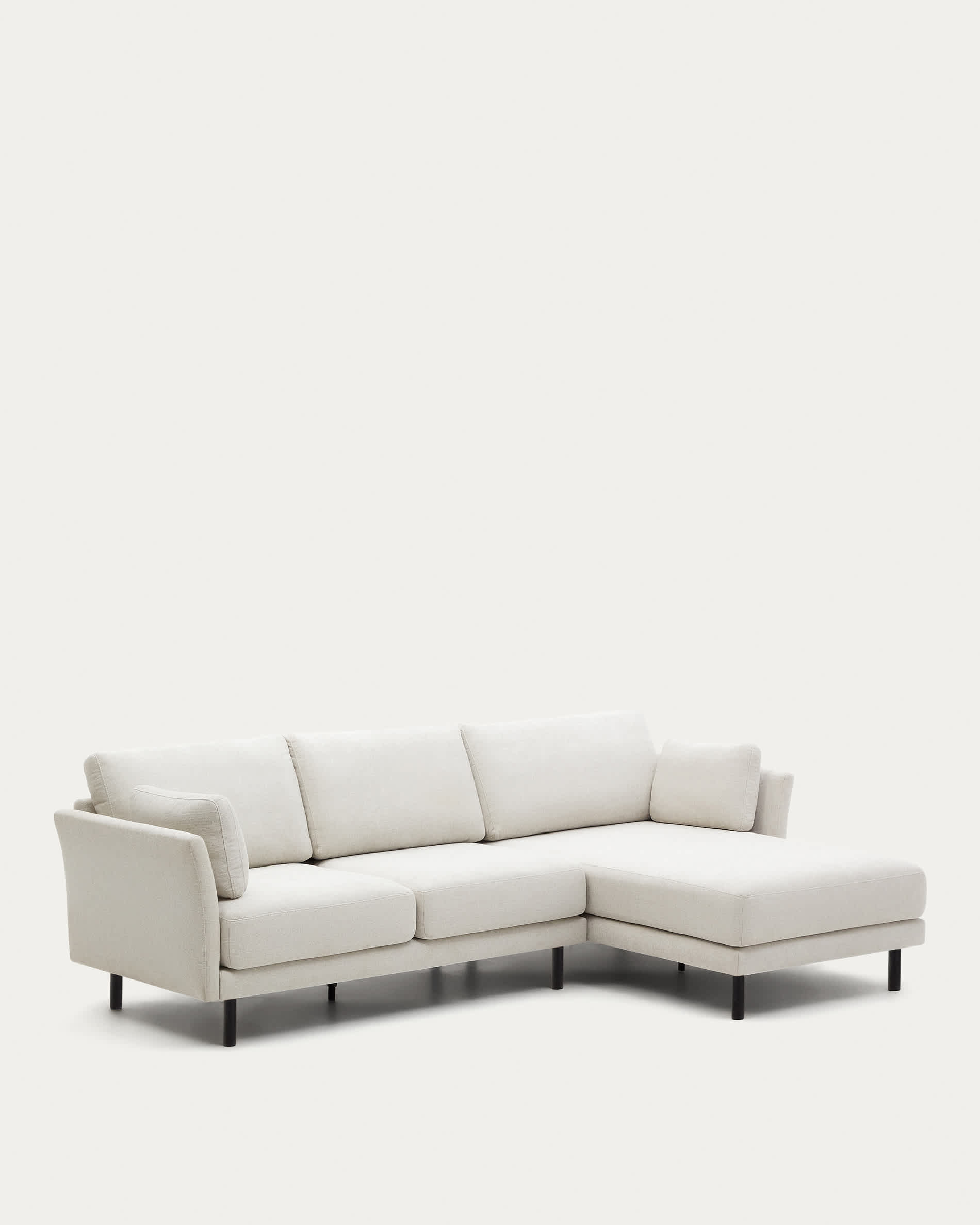 Gilma 3 seater sofa w/ right/left-hand chaise longue, chenille pearl with black legs, 260 cm