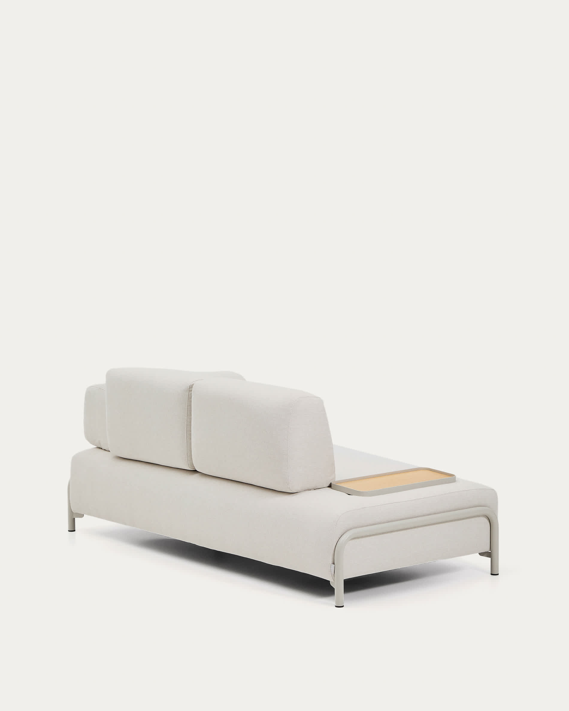 Compo 2-seater sofa in ecru chenille, small oak veneer tray table and beige metal frame 200 cm FSC Mix Credit