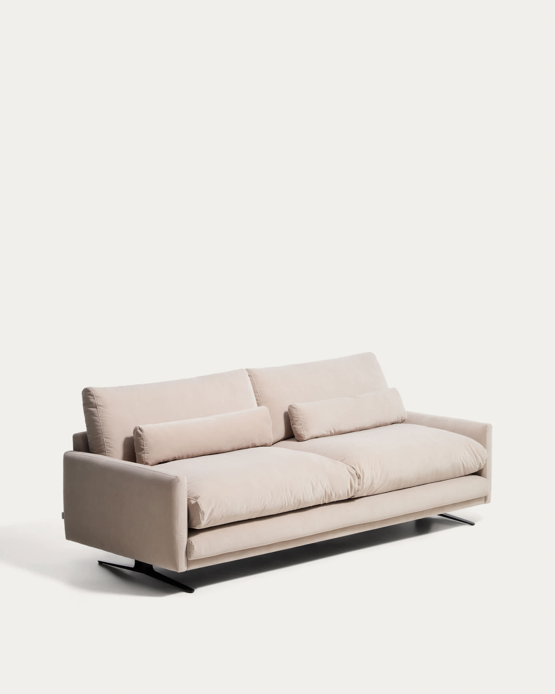 Veliro fire-retardant 3-seater sofa in pearl velvet with steel legs with black finish 240cm FSC Mix Credit