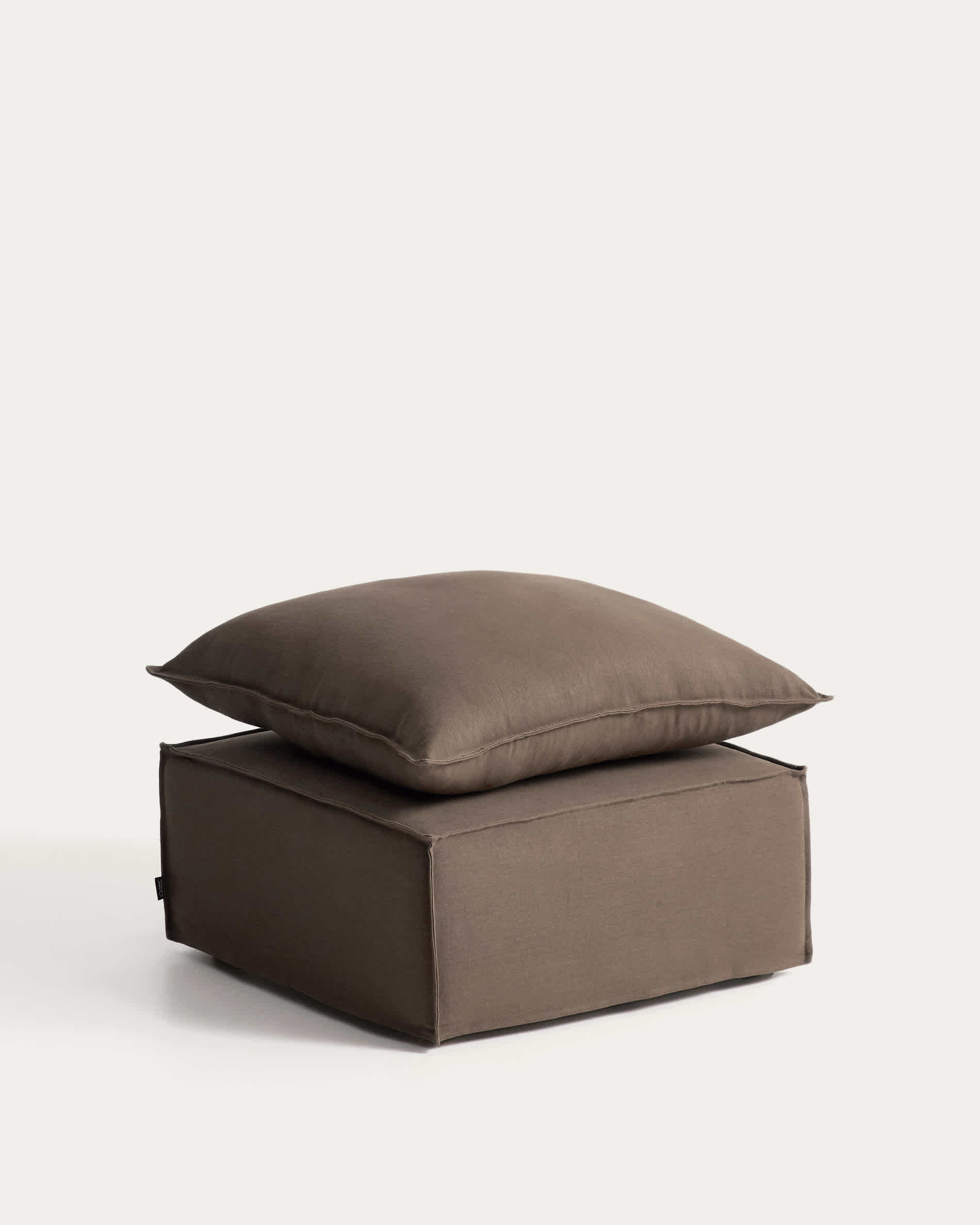 Anarela 100% taupe linen footrest with removable cover and cushion 80 x 80cm FSC Mix Credit