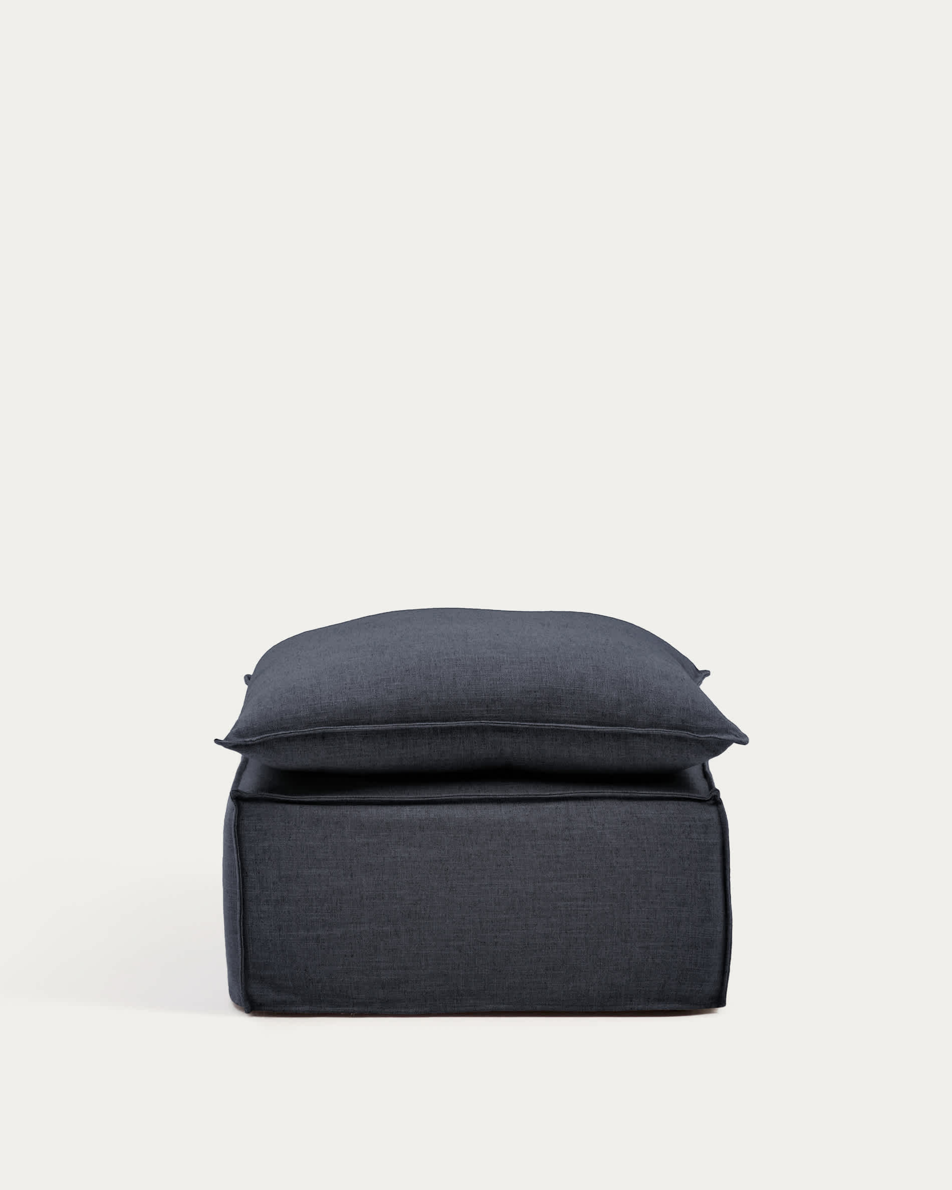 Anarela dark grey linen and viscose footrest with removable cover and cushion 80 x 80cm FSC Mix Credit