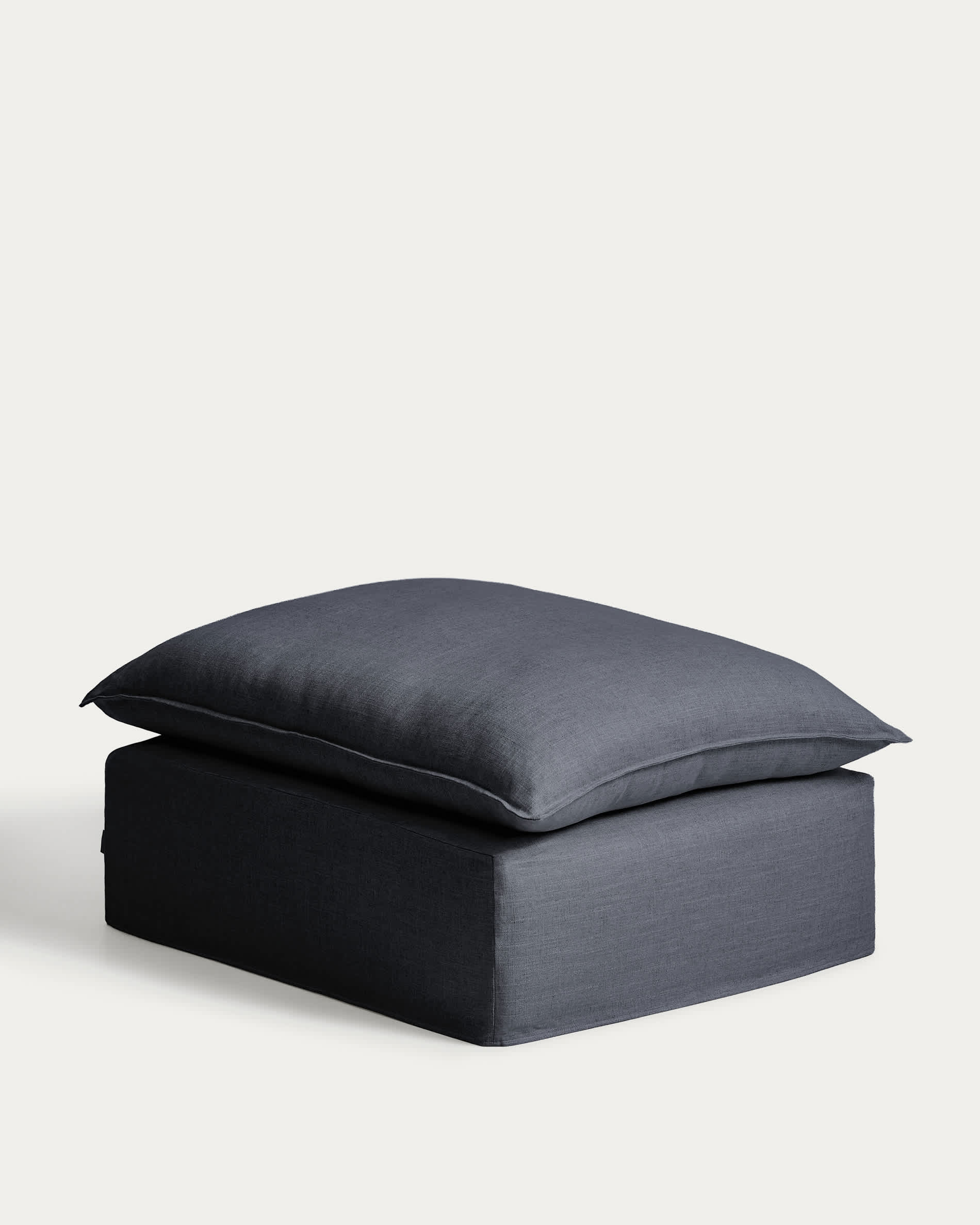 Anarela dark grey linen and viscose end pouffe with removable cover 90 x 107cm FSC Mix Credit