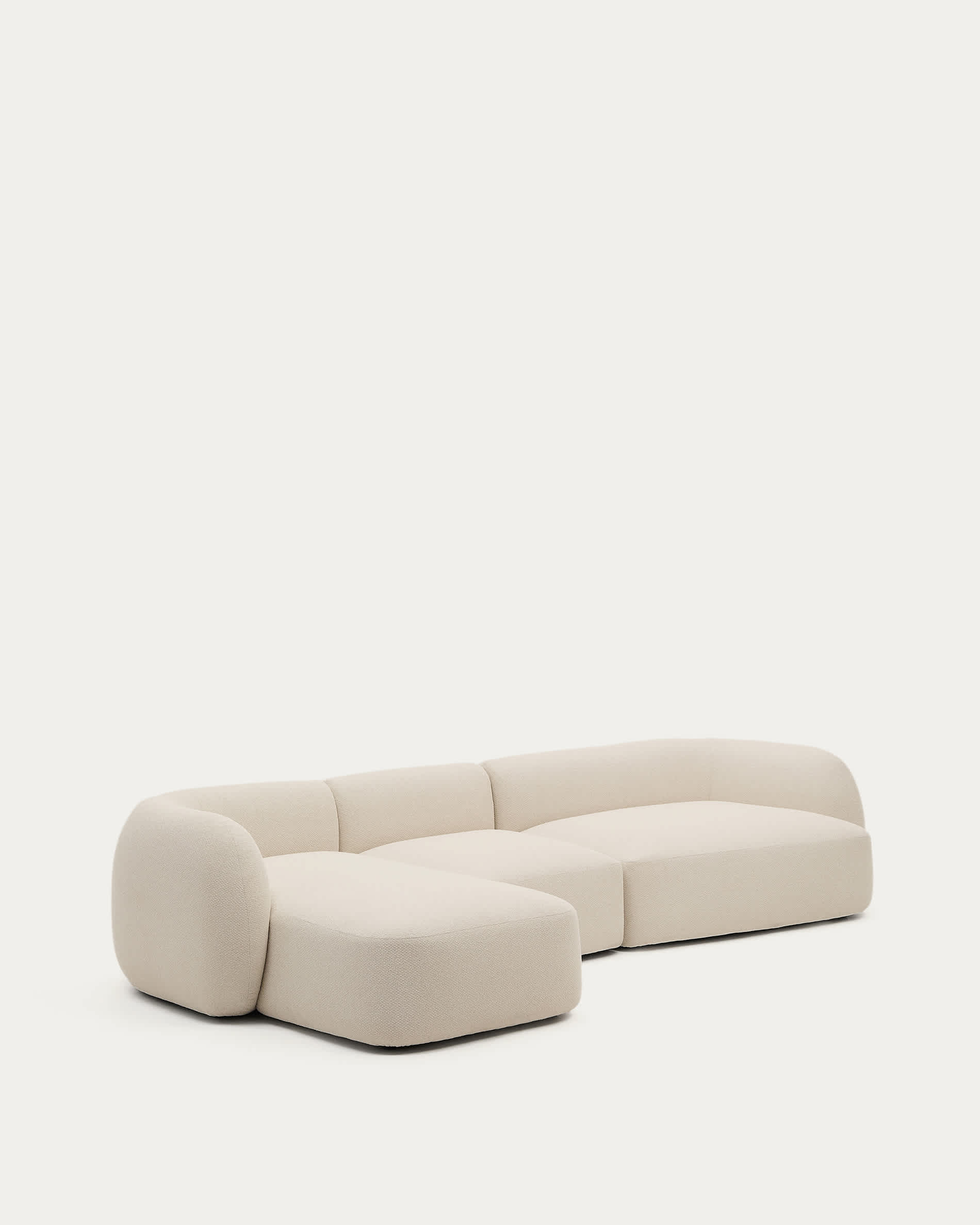 Martina ecru chenille 4-seater modular sofa with left chaise longue 377cm