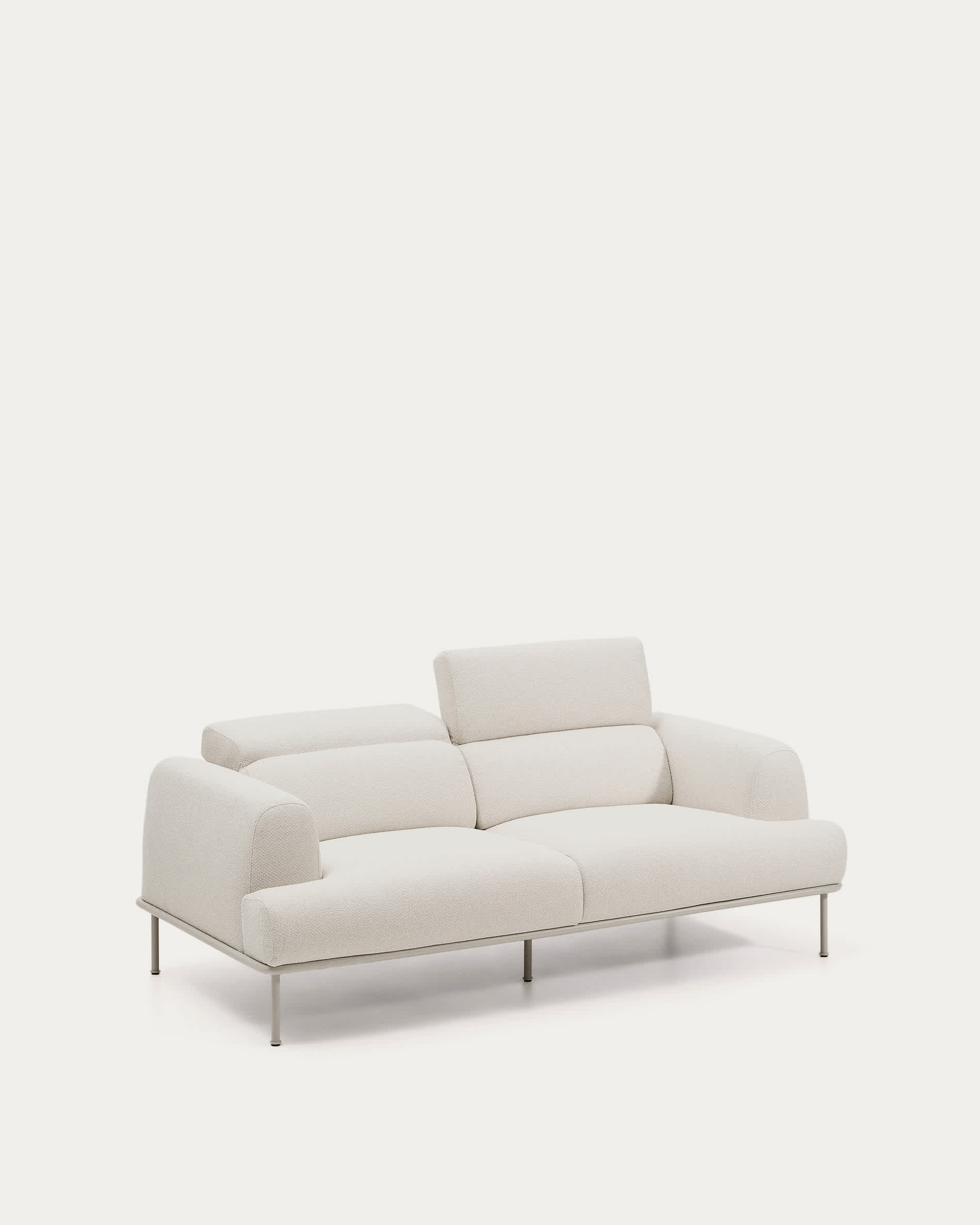 Aurum 2-seater sofa in ecru chenille with reclining headrest and matte beige metal base 214 cm FSC Mix Credit