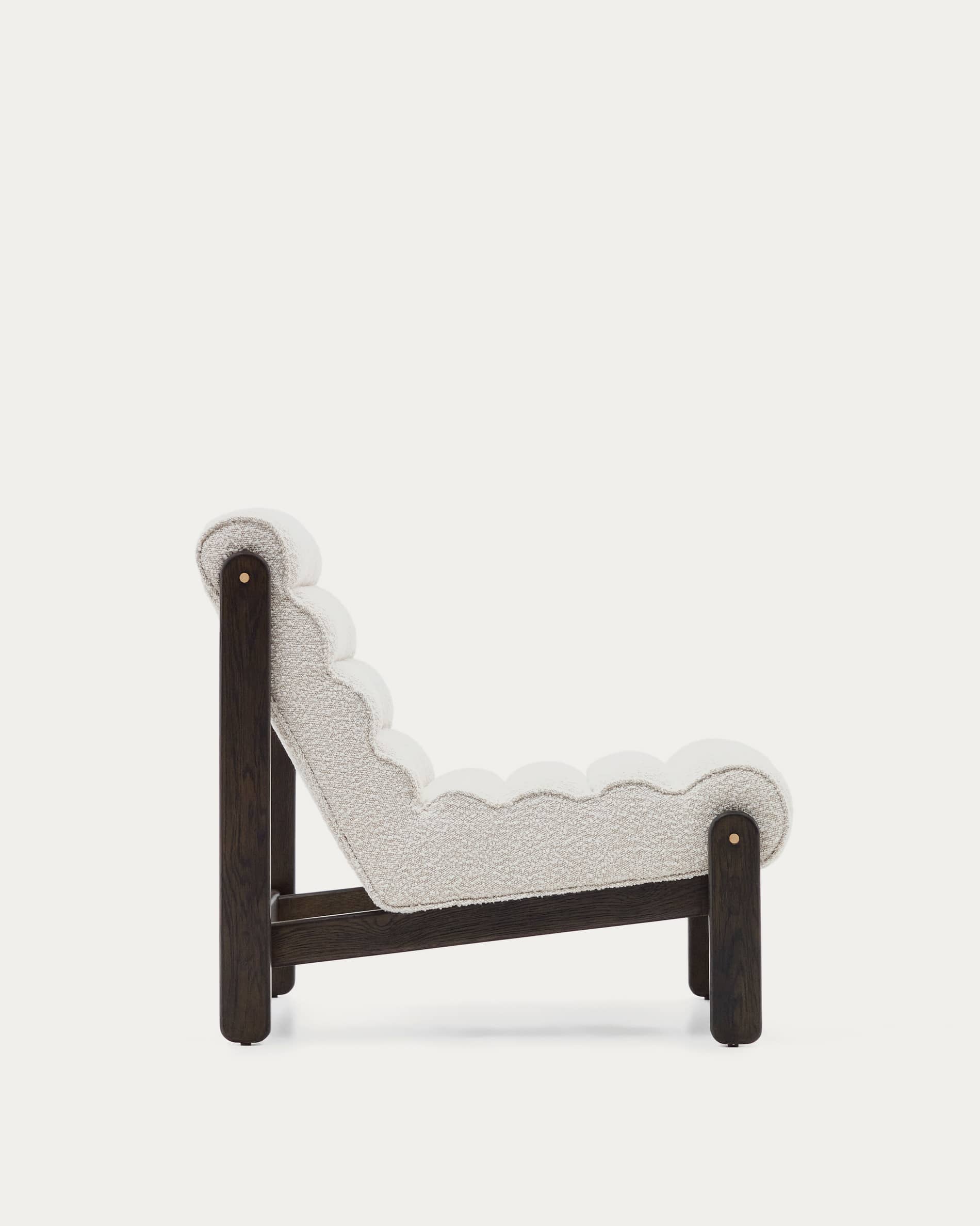 Magira armchair in white bouclé and solid oak wood with a dark finish