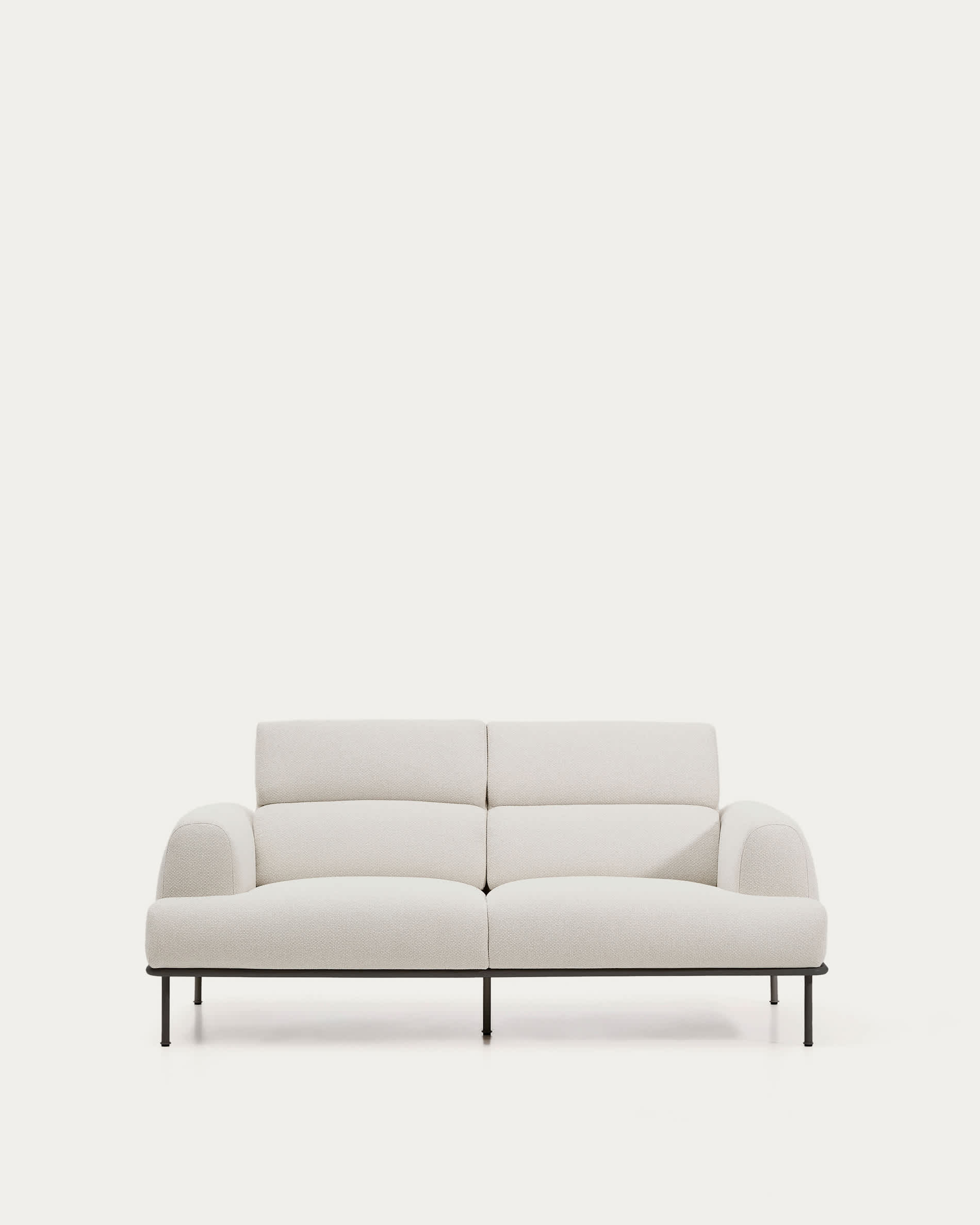 Aurum 2-seater sofa in ecru chenille with reclining headrest and matte grey metal base 214 cm FSC Mix Credit