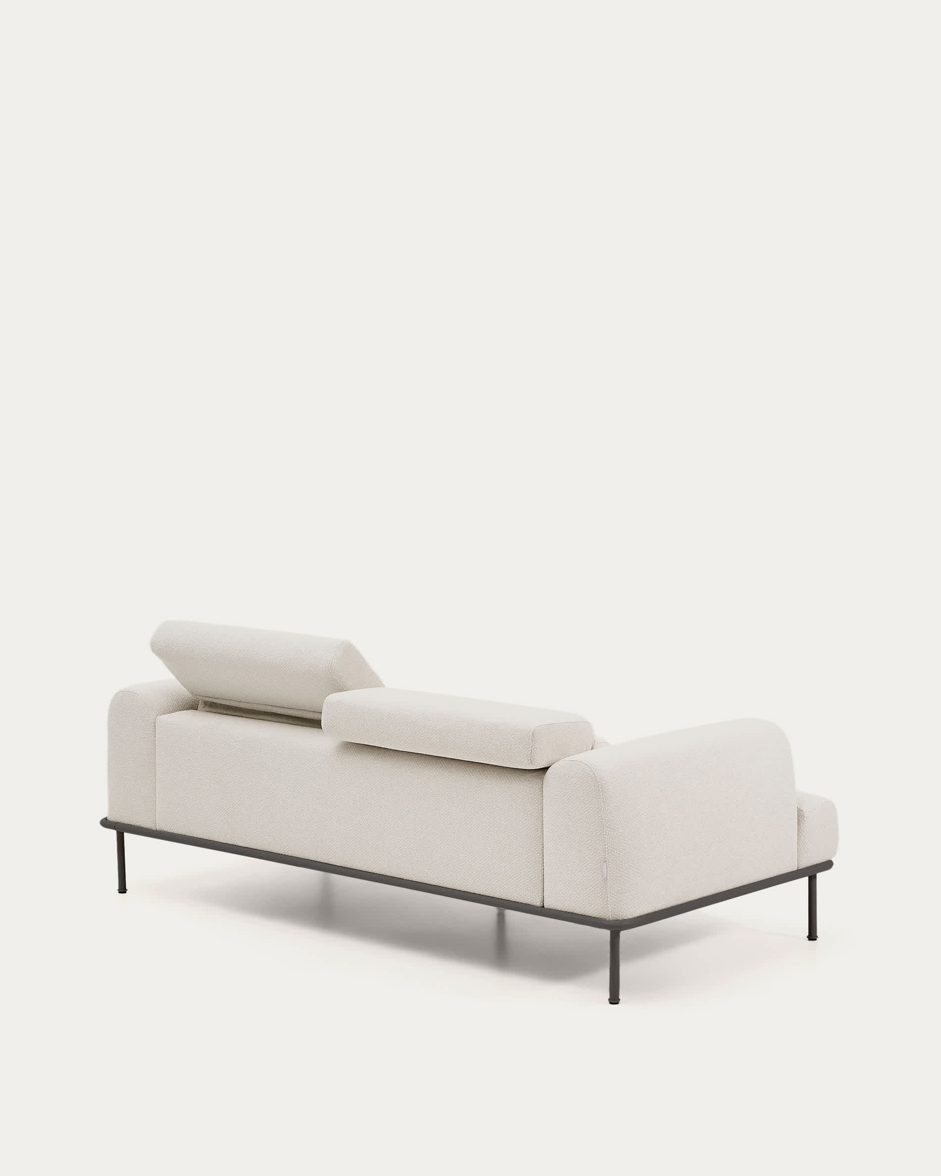 Aurum 3-seater sofa in ecru chenille with reclining headrest and matte grey metal base 234cm FSC Mix Credit