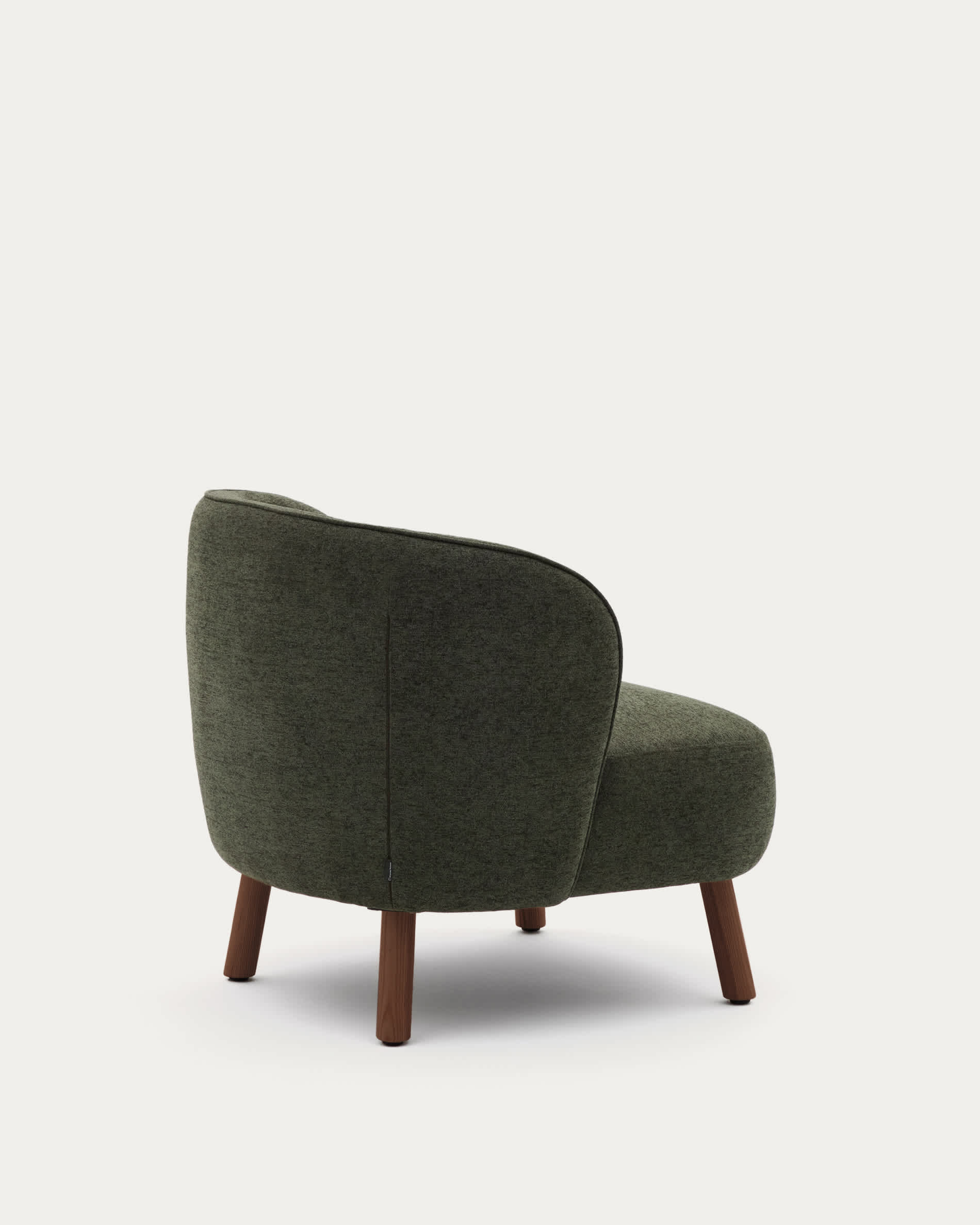 Ulit armchair in green chenille with solid ash wood legs with walnut finish
