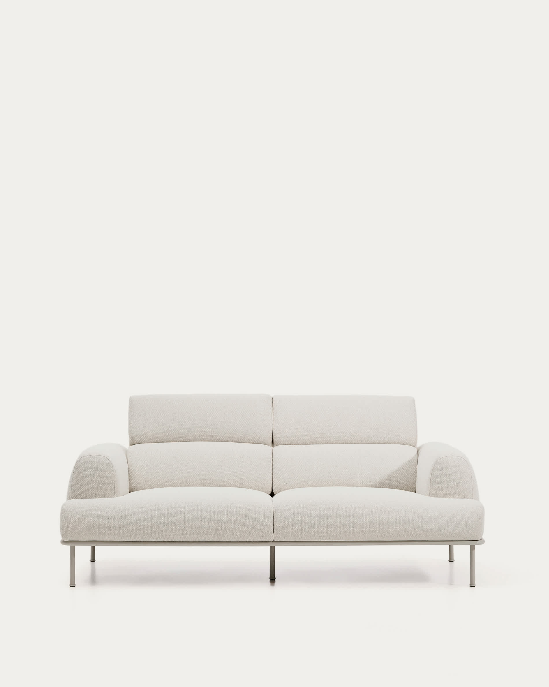Aurum 3-seater sofa in ecru chenille with reclining headrest and matte beige metal base 234cm FSC Mix Credit