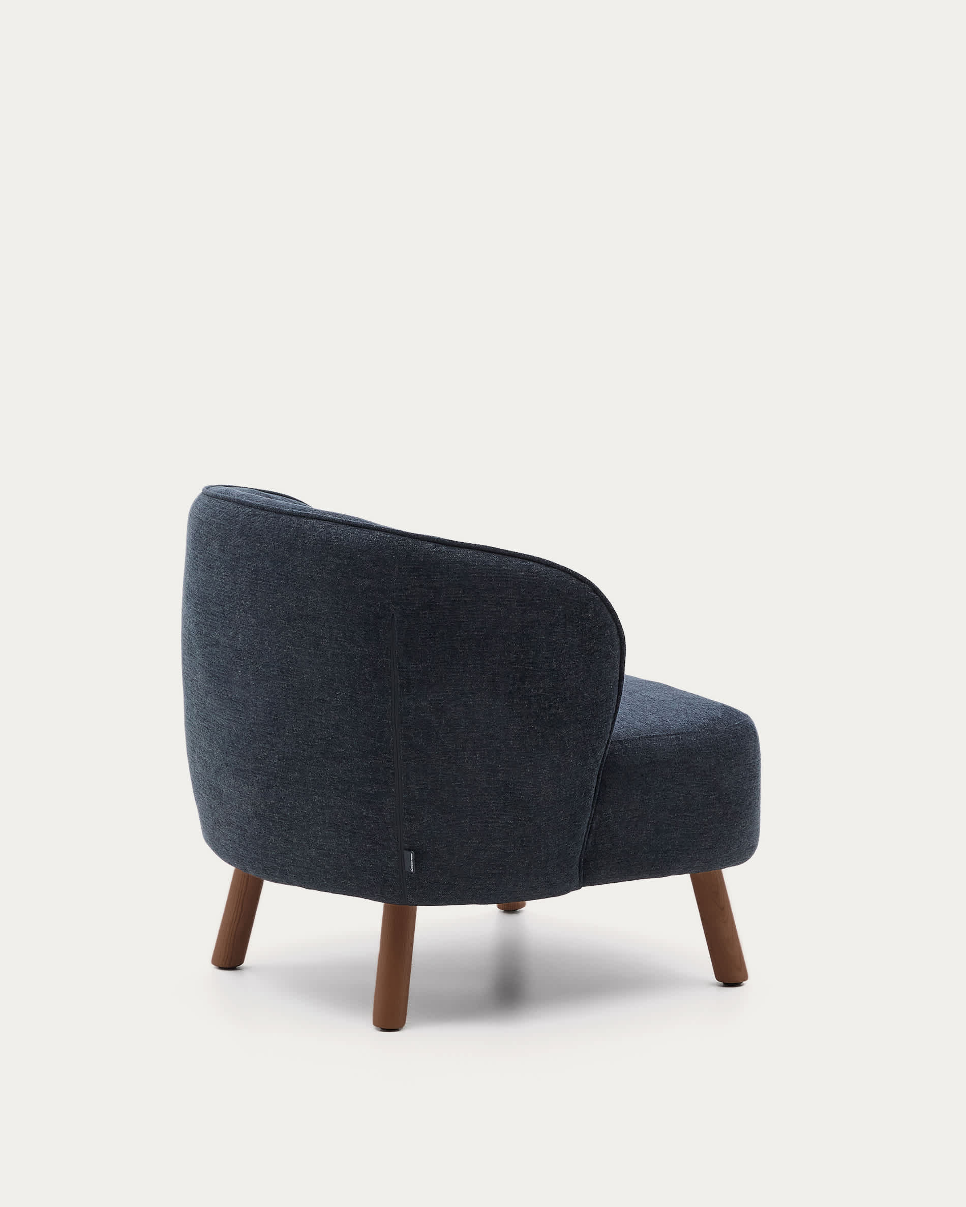 Ulit armchair in blue-grey chenille with solid ash wood legs with walnut finish