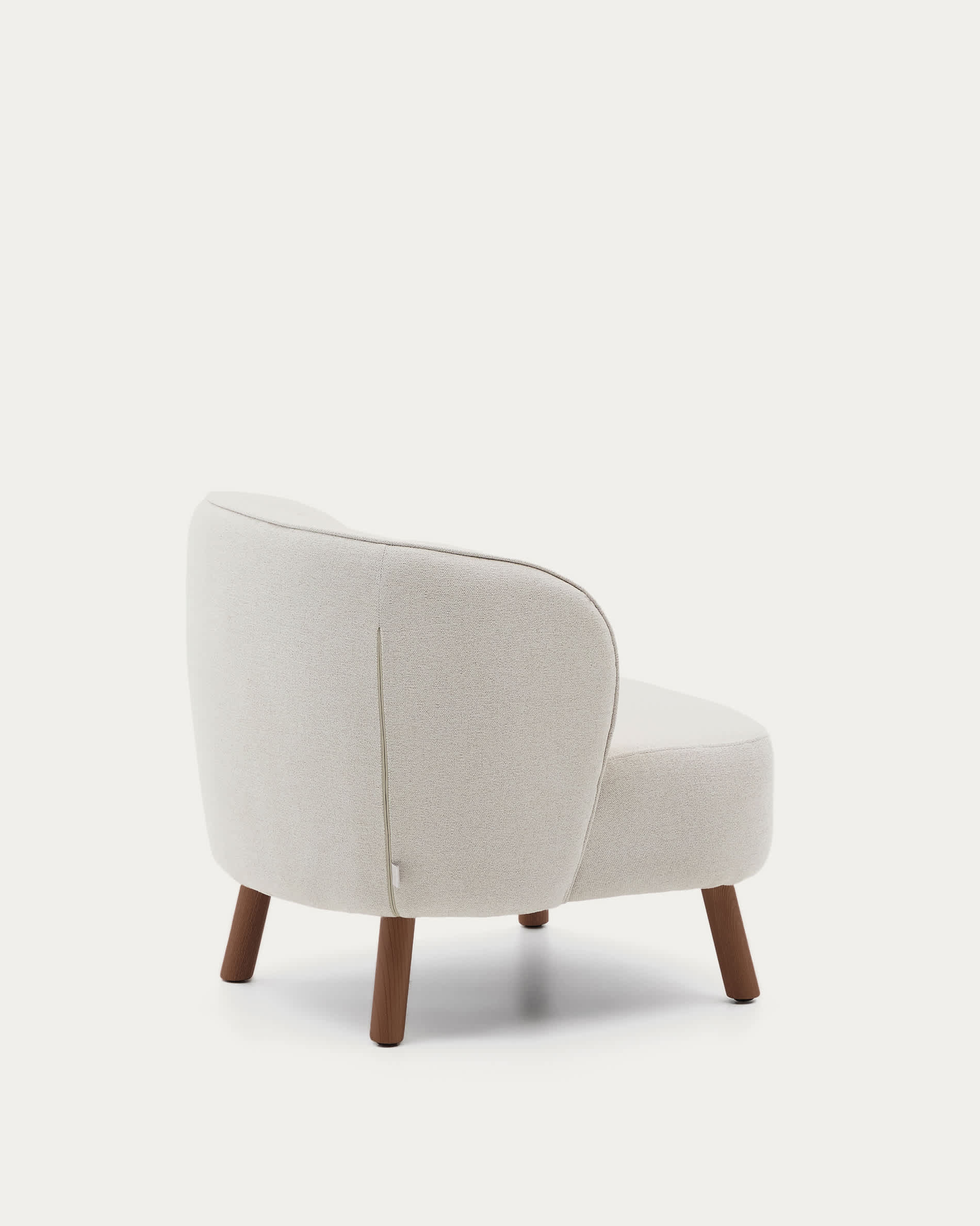 Ulit armchair in beige chenille with solid ash wood legs with walnut finish