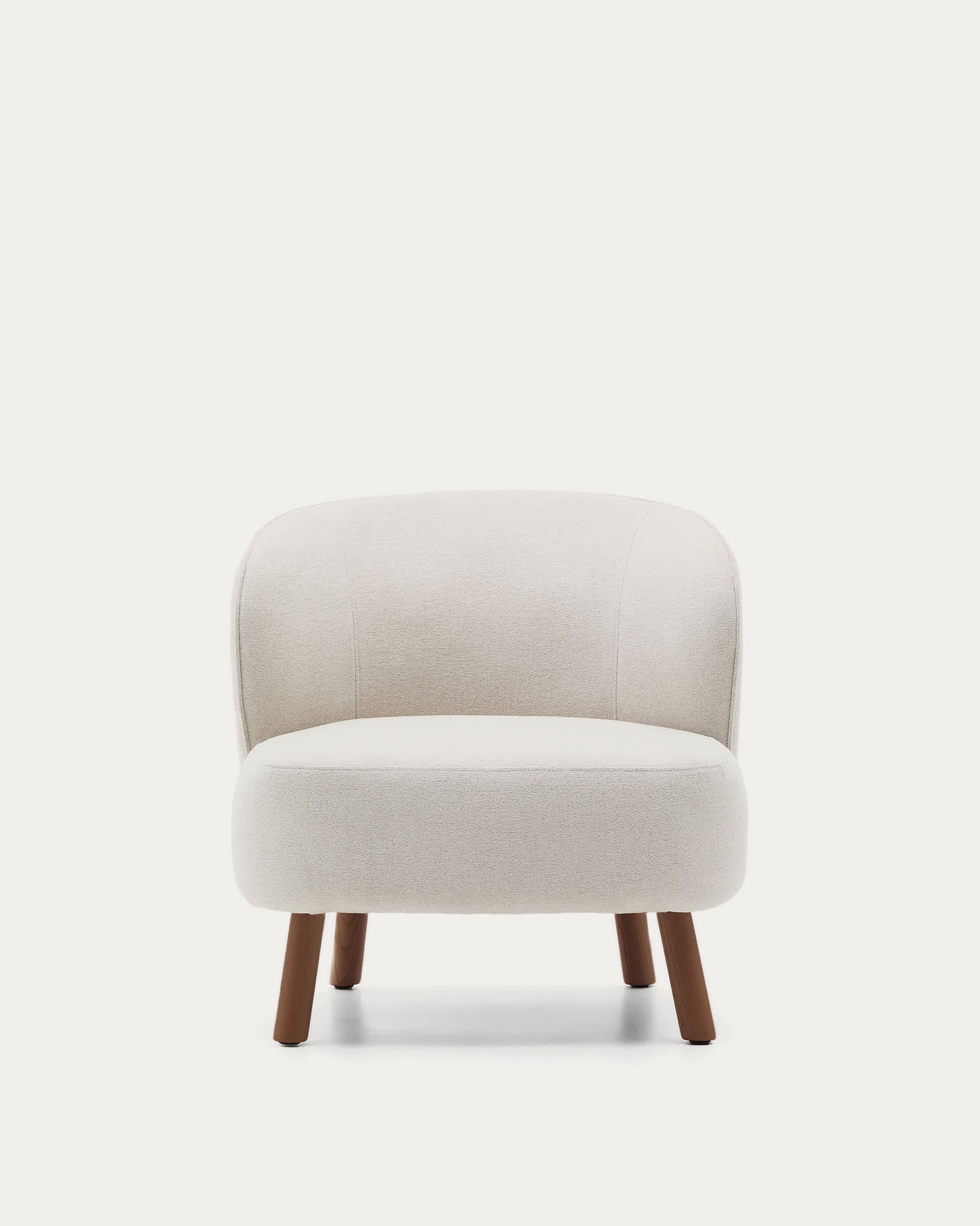 Ulit armchair in beige chenille with solid ash wood legs with walnut finish