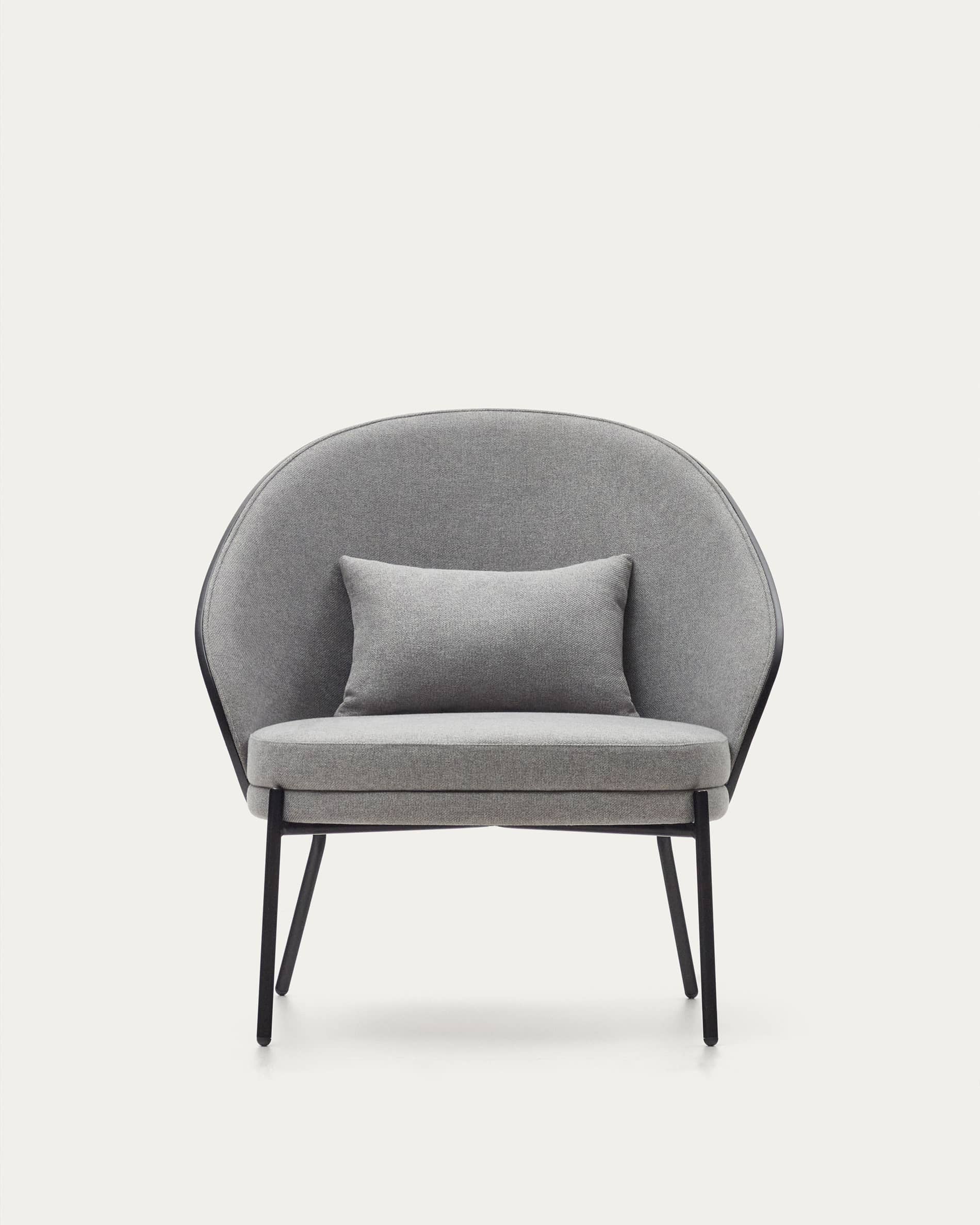 Eamy light grey armchair in an ash wood veneer with a black finish and black metal