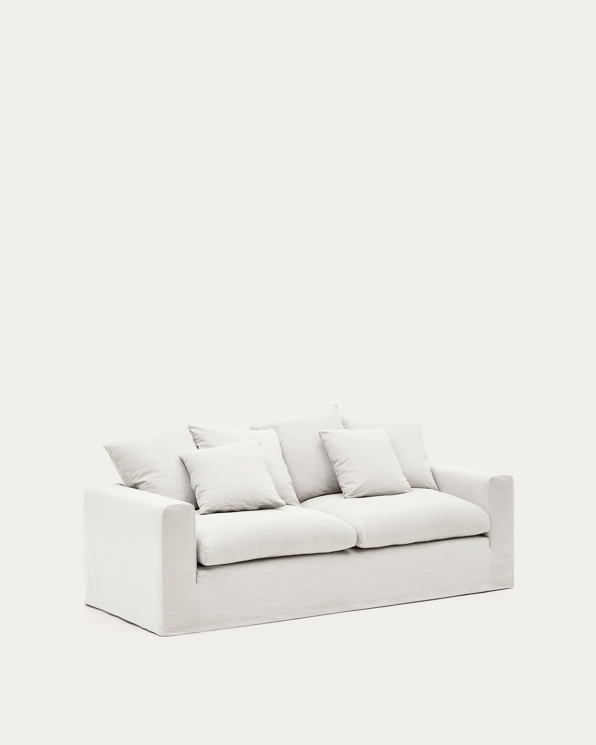 Nora 3-seater sofa with removable cover with linen and cotton cushions in ecru 240cm